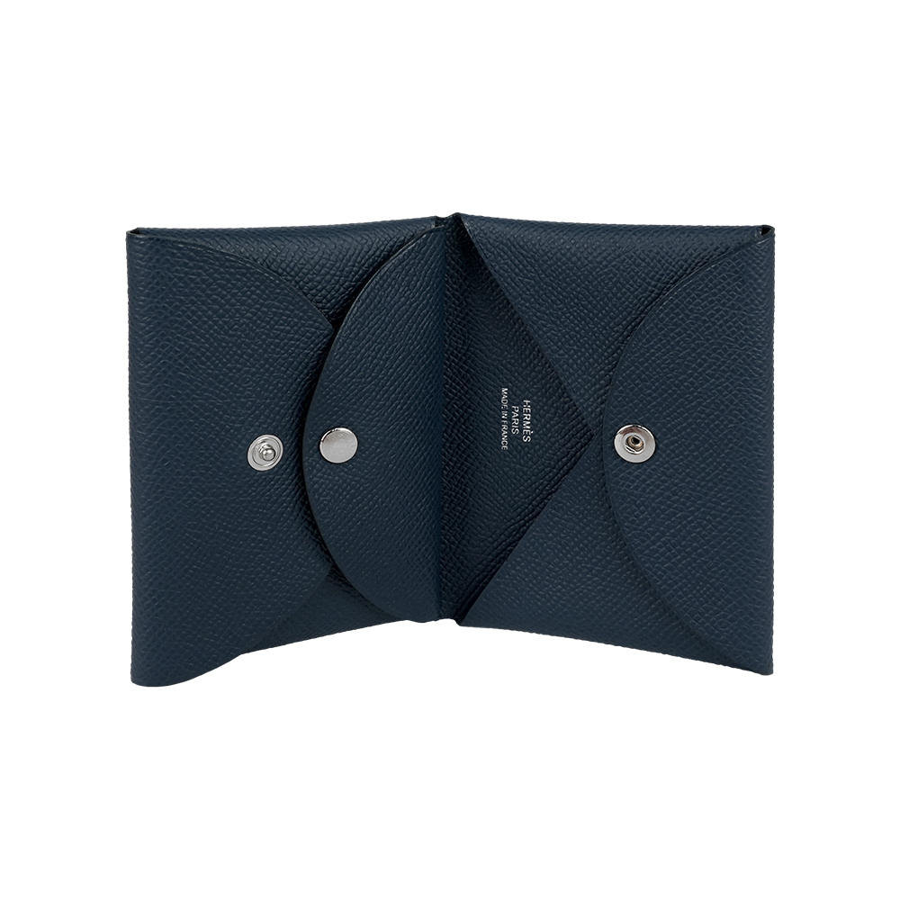 【HERMES】Calvi Duo Epsom皮釦式卡片夾/零錢包(海軍藍) H083035CK