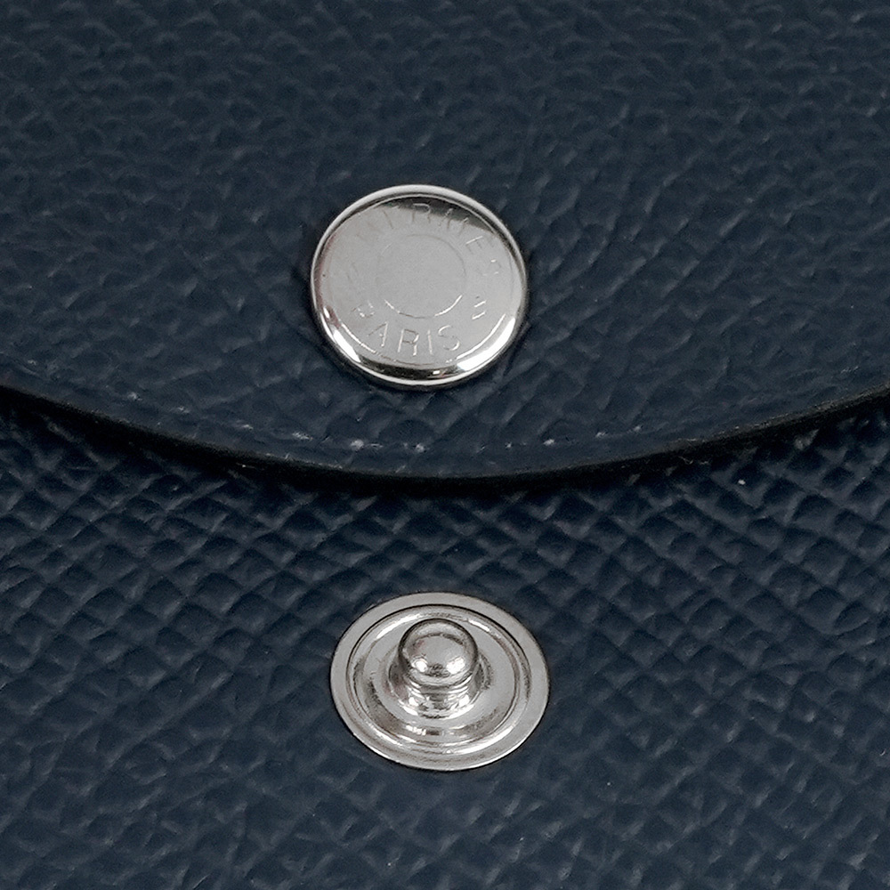 【HERMES】Calvi Duo Epsom皮釦式卡片夾/零錢包(海軍藍) H083035CK