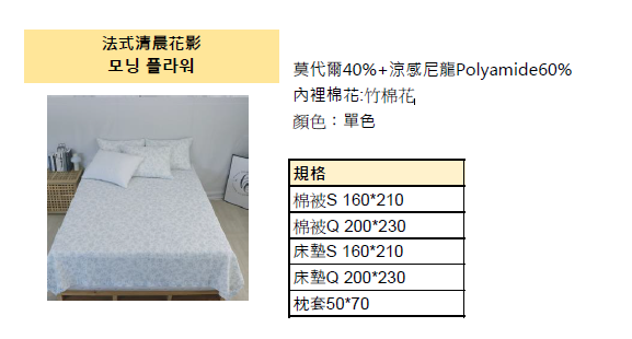 KQ4306 法式清晨花影 (莫代爾40%+涼感尼龍Polyamide60%) *春夏薄款被*