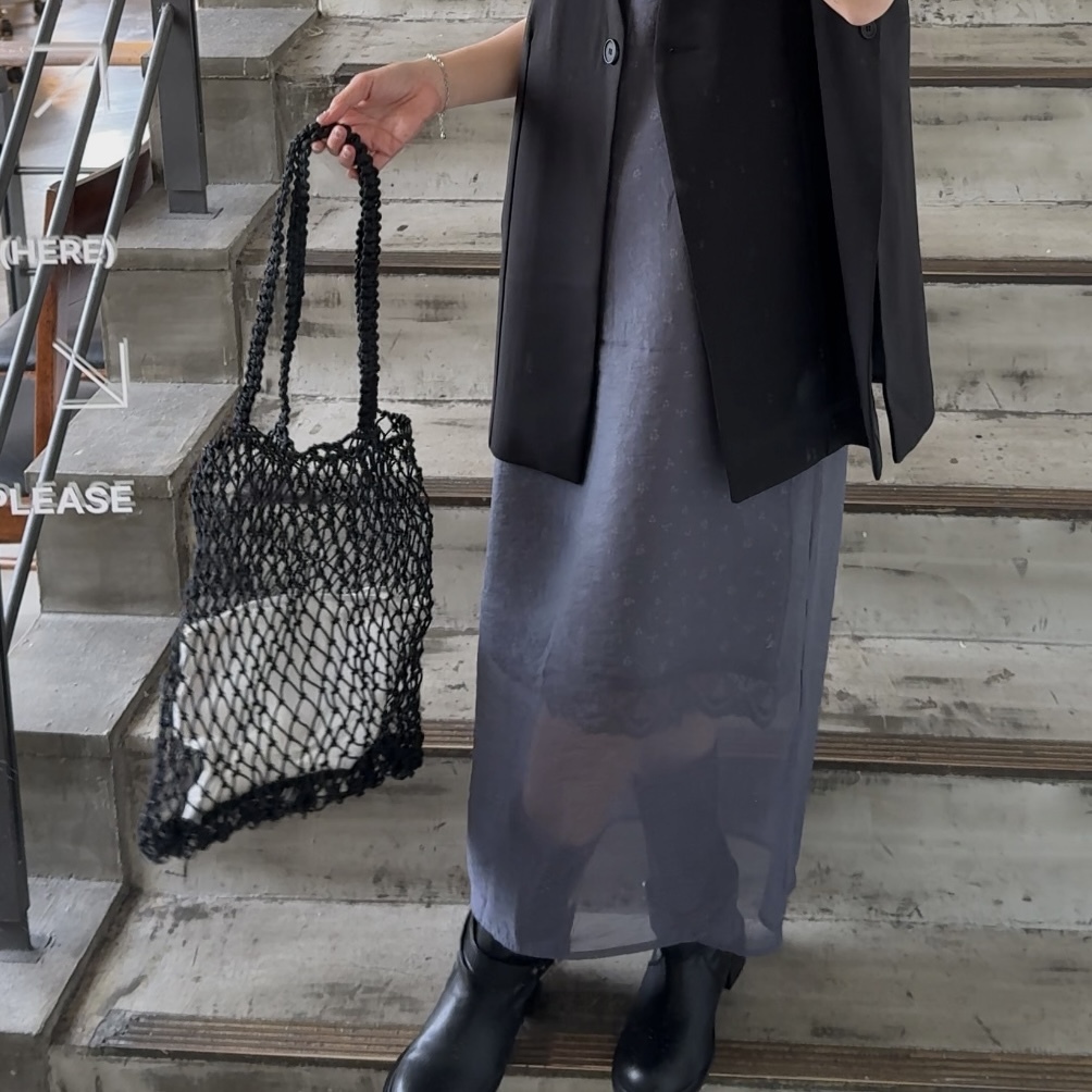 D34不是粗糙繩的高質感編織網包(白/黑)