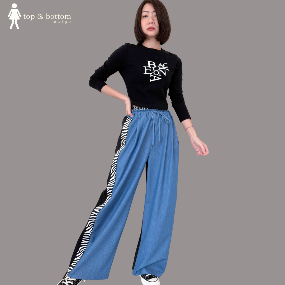 ZEBRA STRIP DETAILED SPORTY CANVAS LONG PANT