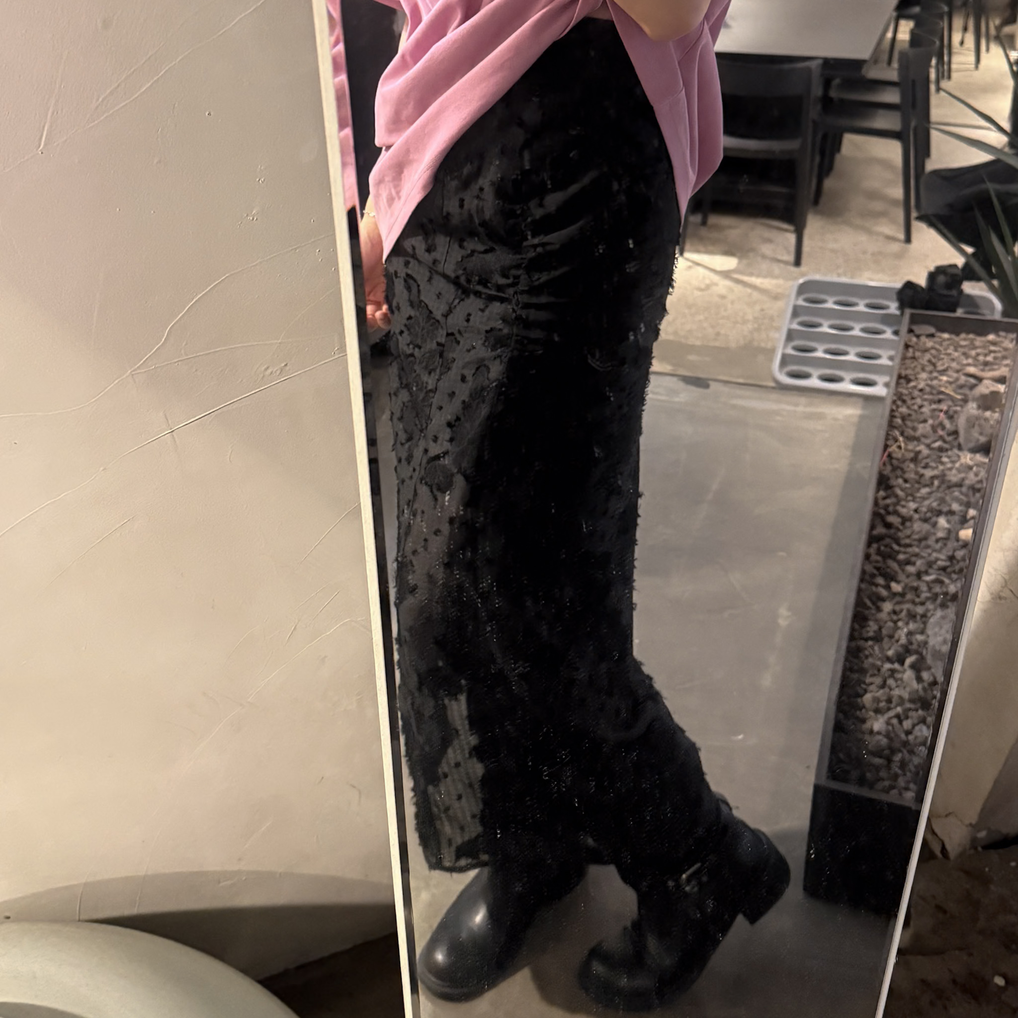 D25單側抓皺超美面料透膚裙(黑/SM)