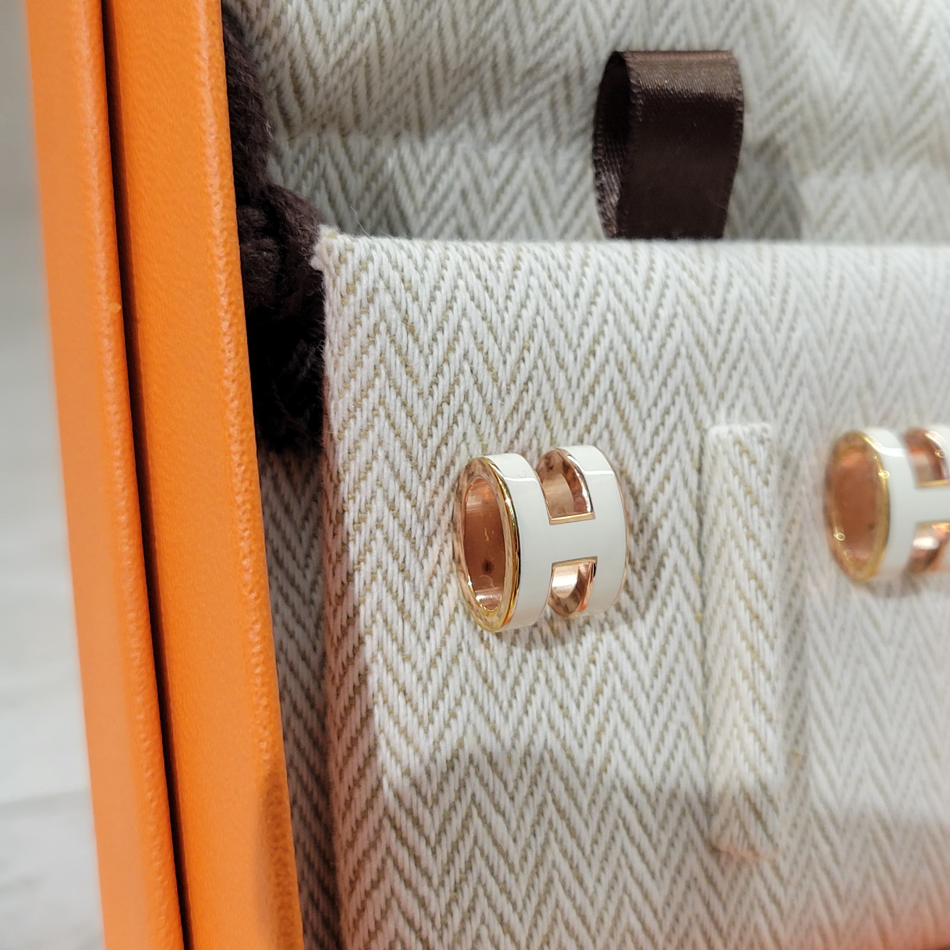 HERMES POP H EARRINGS BLANC FO 耳環 白 玫瑰金