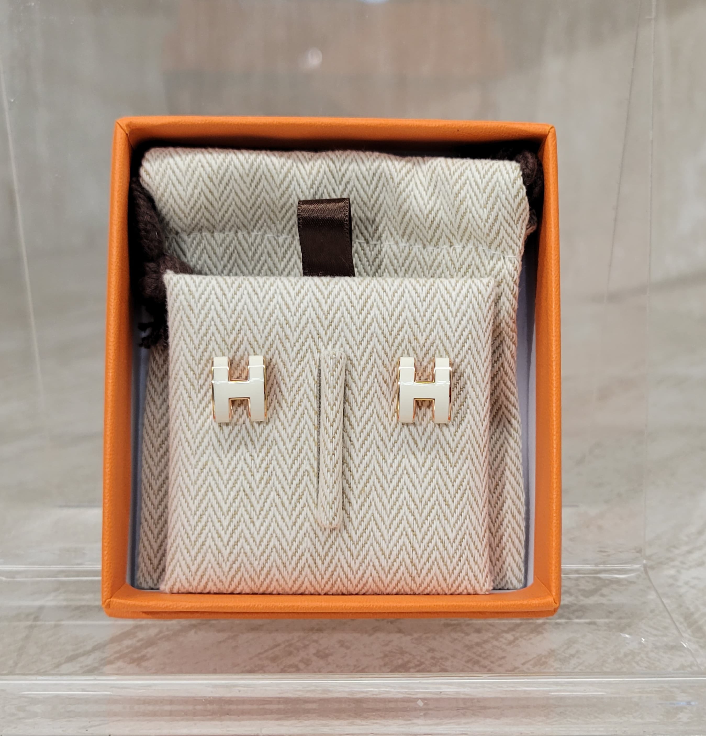 HERMES POP H EARRINGS BLANC FO 耳環 白 玫瑰金