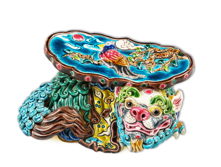 鹿港窯禮品館│交趾陶 獅枕