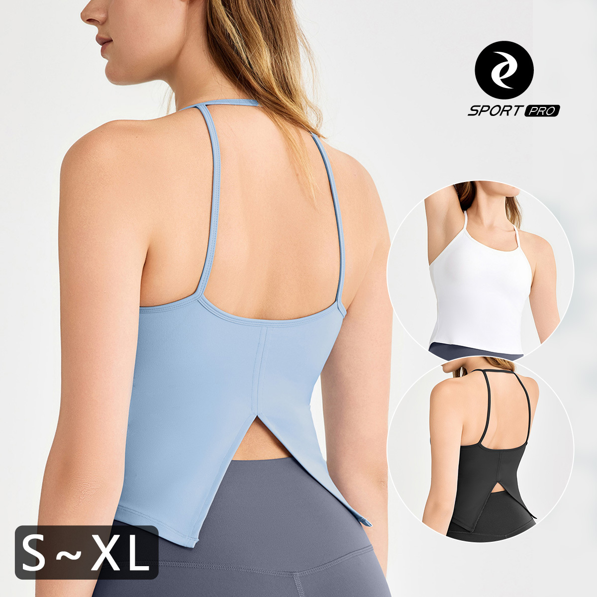 細肩燕尾含罩杯瑜珈運動背心【半固定罩杯】