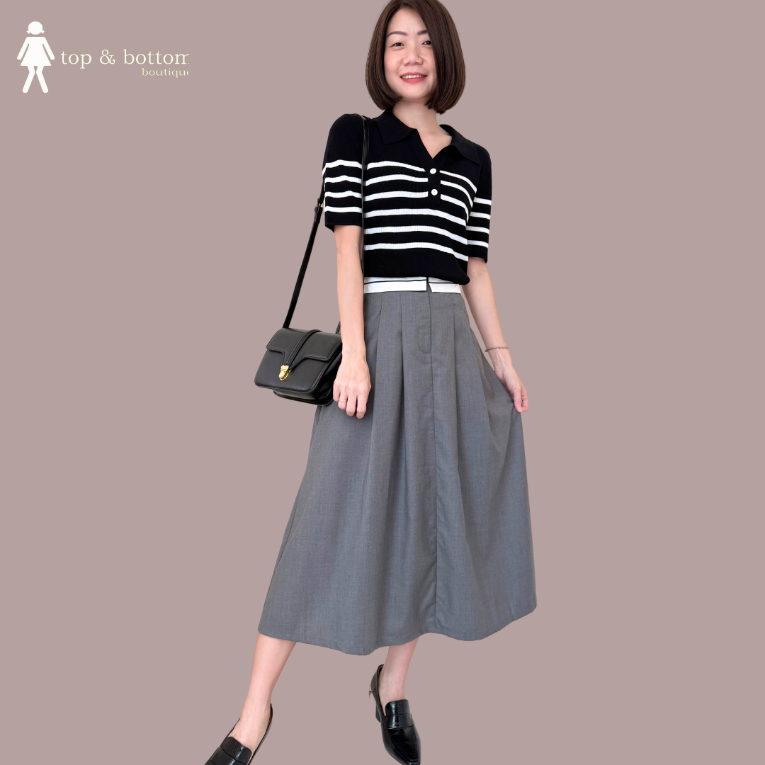 STRIPE WAISTED ALINE MIDI SKIRT