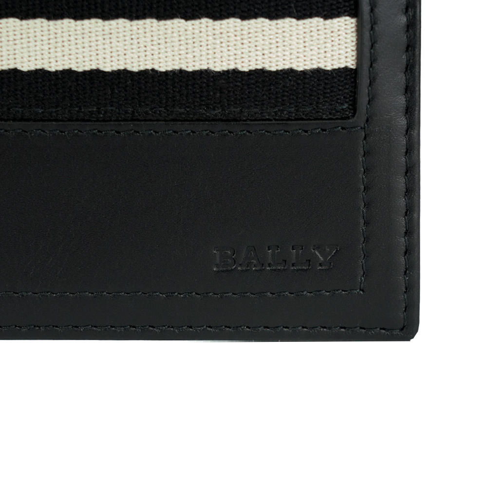 【BALLY】Tollen 黑白織帶小牛皮對開8卡短夾(黑色) 6233895