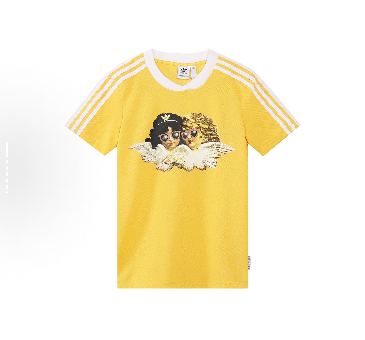 【代購】adidas Originals 三葉草 Fiorucci 天使圖案印花 條紋多巴胺短袖 正肩袖T恤 女款 黃色