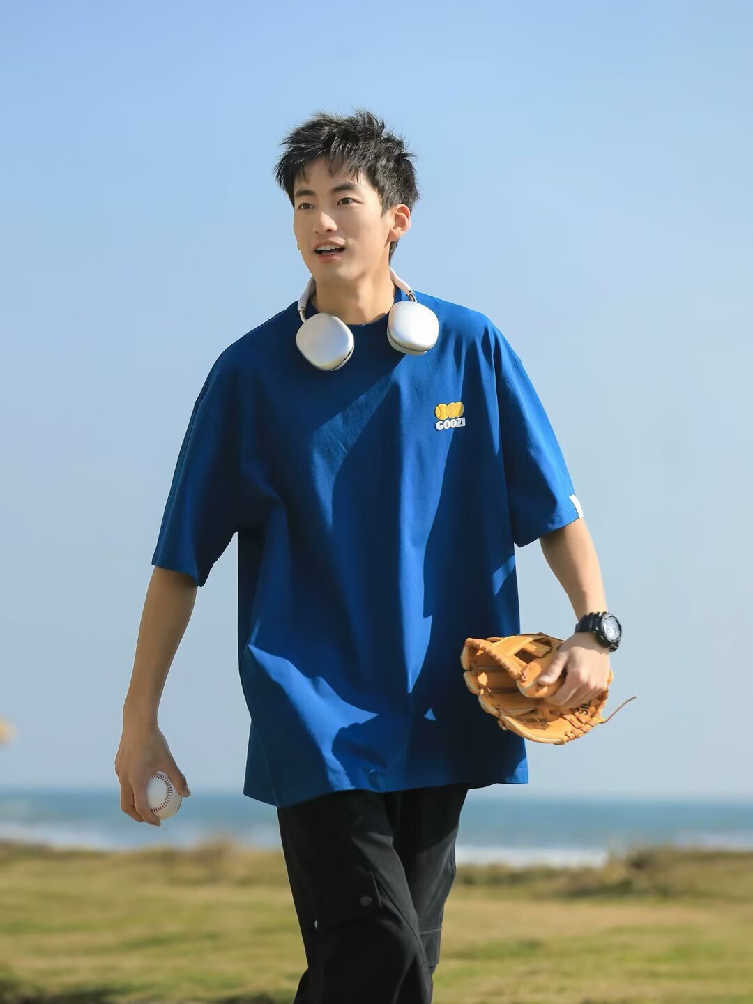 透氣多巴胺藍色印花短袖t-shirt