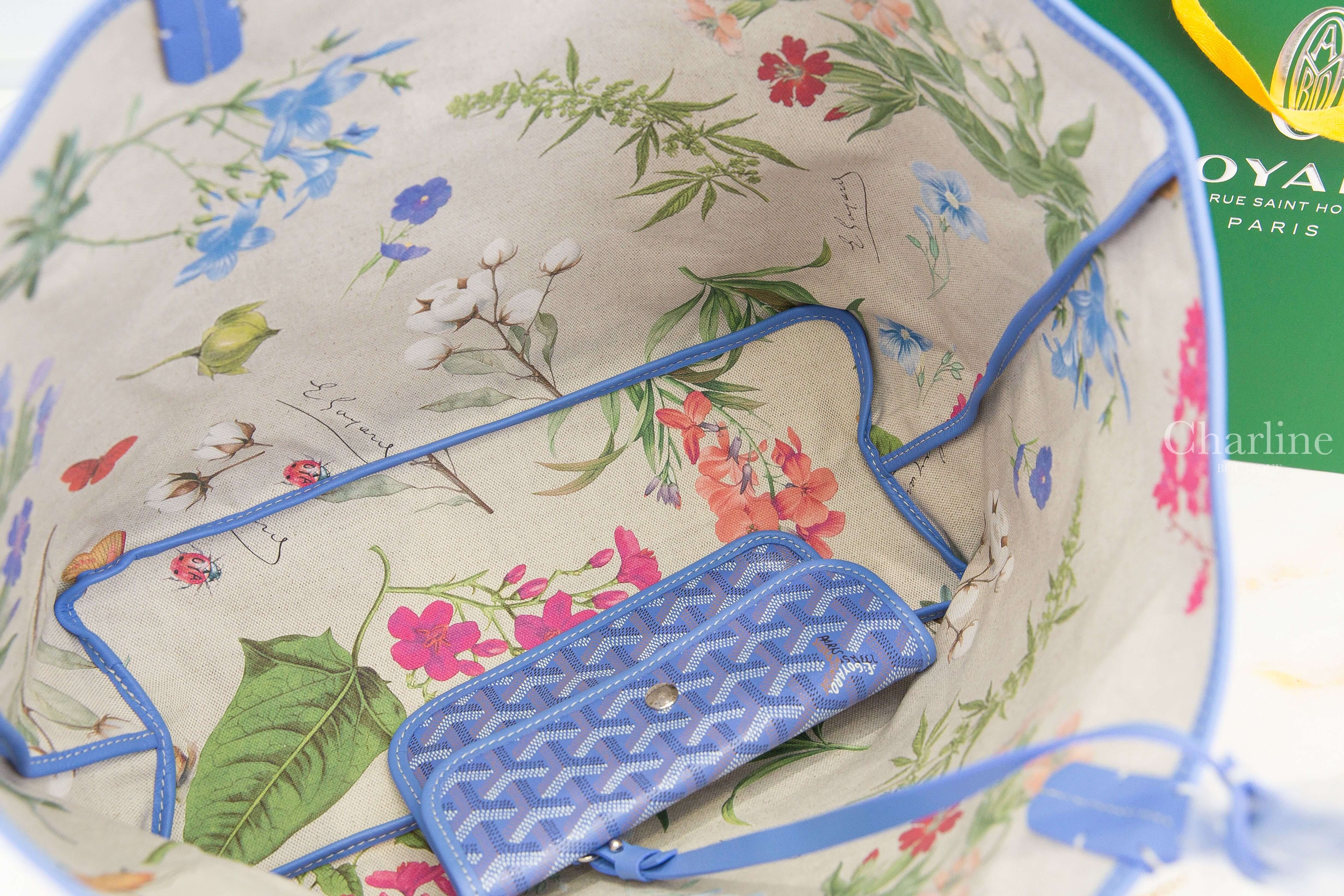 Goyard Saint Louis PM Bag 2025 限定色鳶尾紫帆布小牛皮同色提把/白底彩色花卉內裡雙面小型無拉鍊托特包-Charline Boutique 精品代購