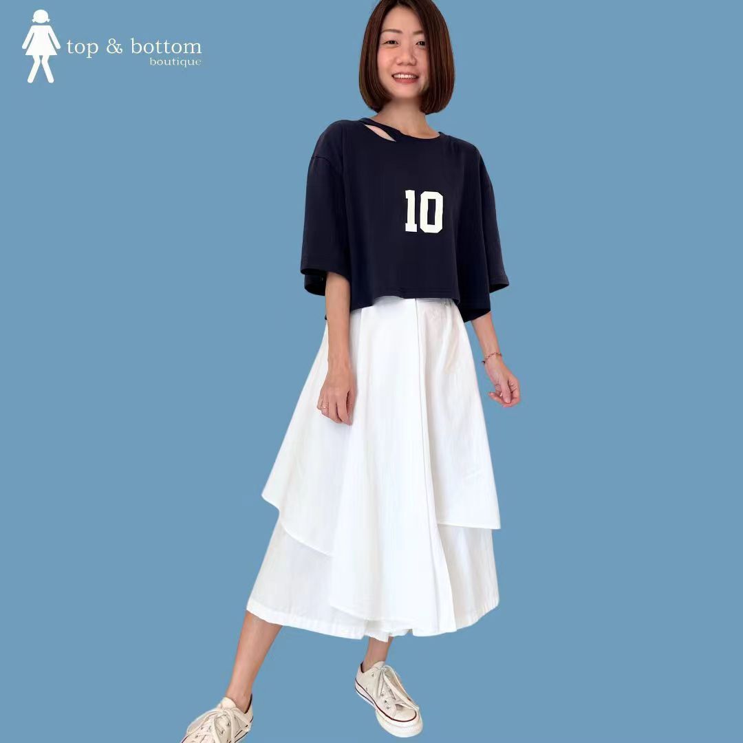 COTTON ASYMMETRIC LAYERED MIDI SKIRT