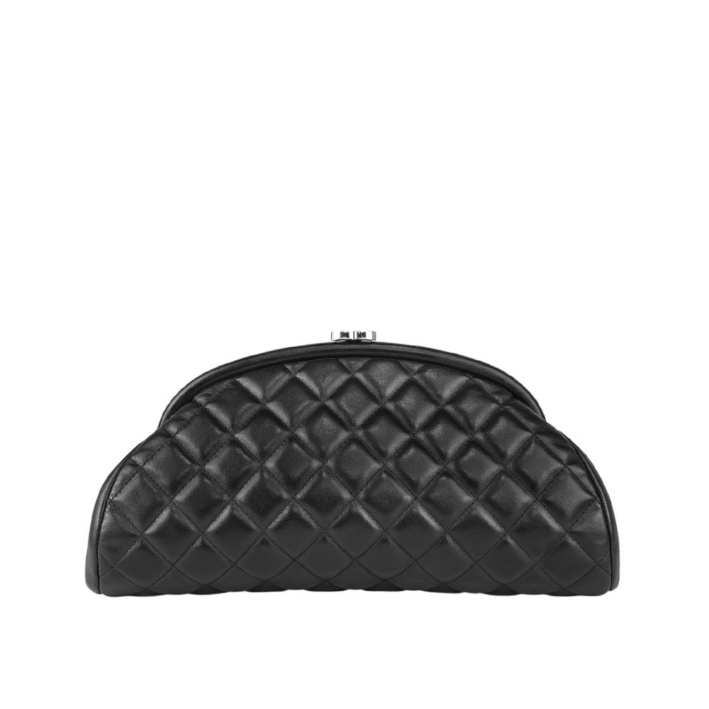 【CHANEL 】銀釦菱格紋小牛皮手拿包(黑色) 14317082