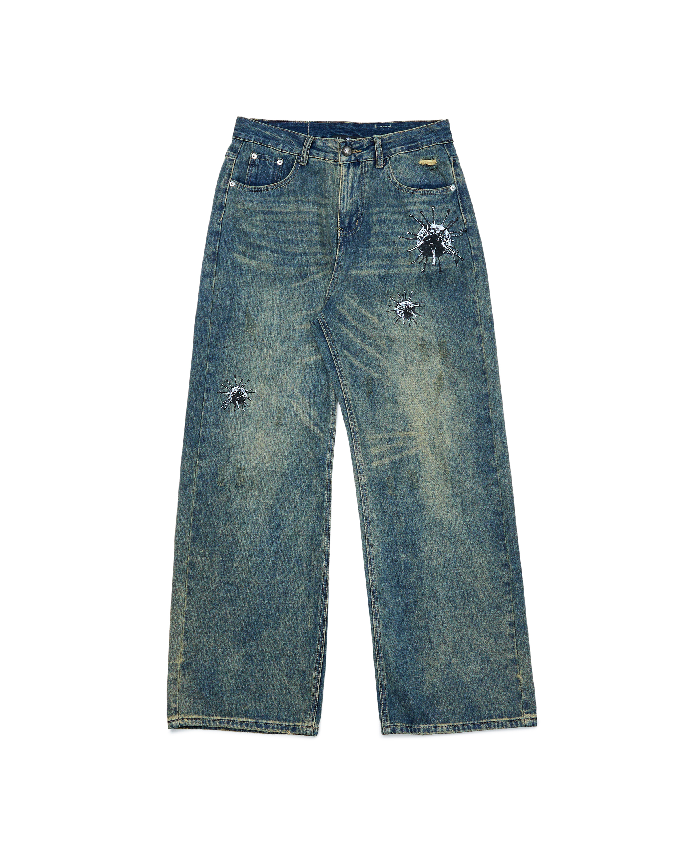 VIRUSWORLD 手繪病毒直筒牛仔褲