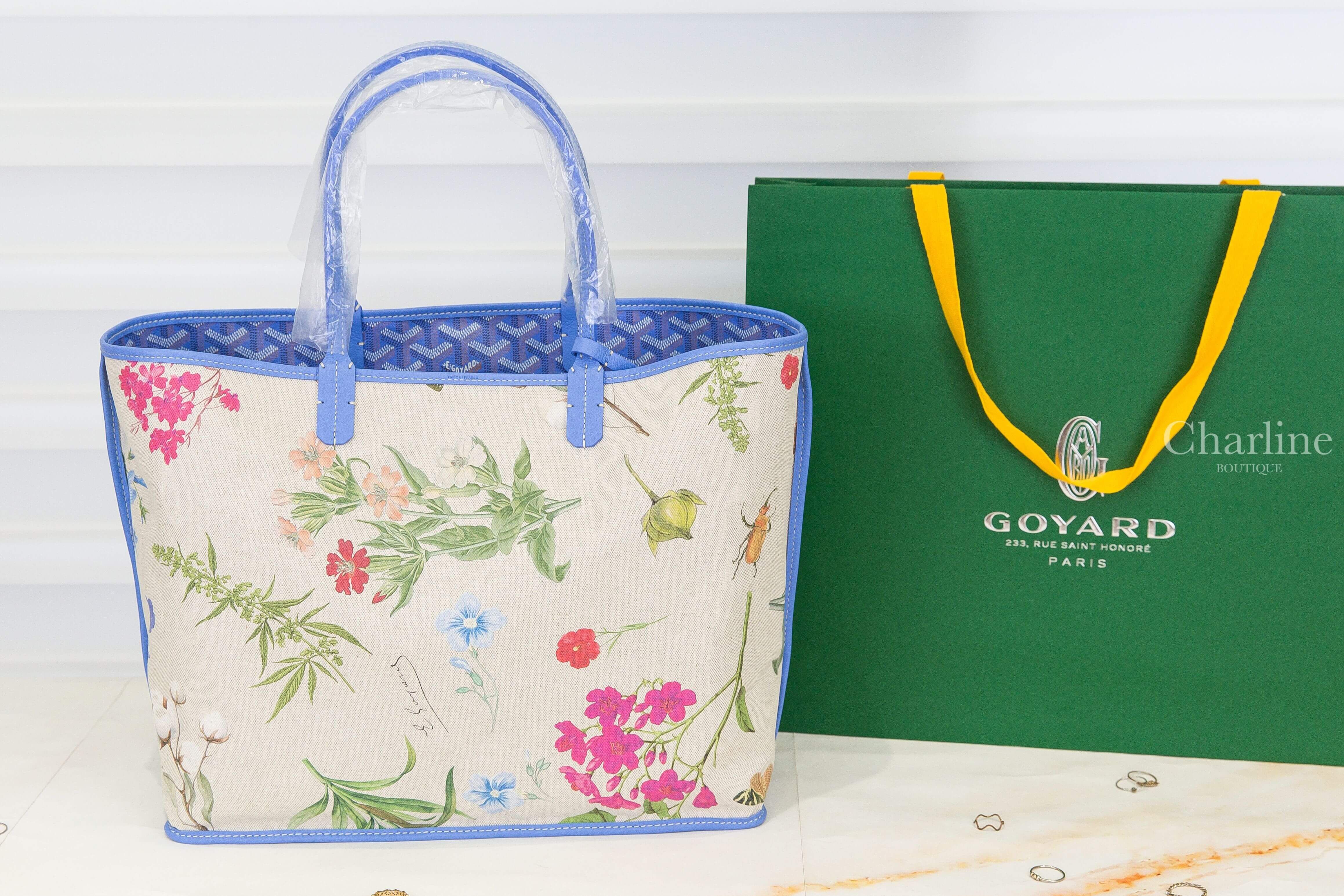Goyard Saint Louis PM Bag 2025 限定色鳶尾紫帆布小牛皮同色提把/白底彩色花卉內裡雙面小型無拉鍊托特包-Charline Boutique 精品代購