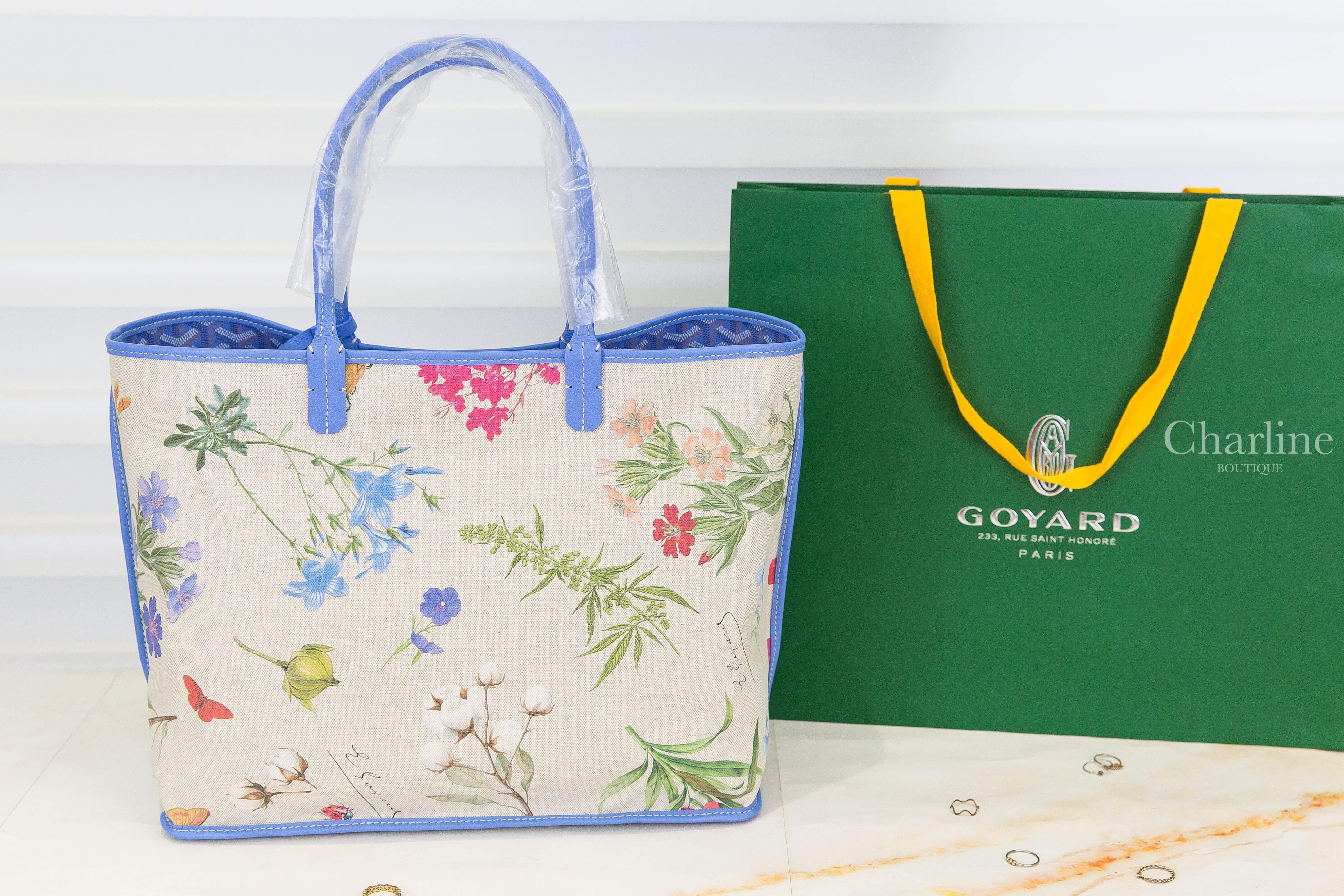 Goyard Saint Louis PM Bag 2025 限定色鳶尾紫帆布小牛皮同色提把/白底彩色花卉內裡雙面小型無拉鍊托特包-Charline Boutique 精品代購