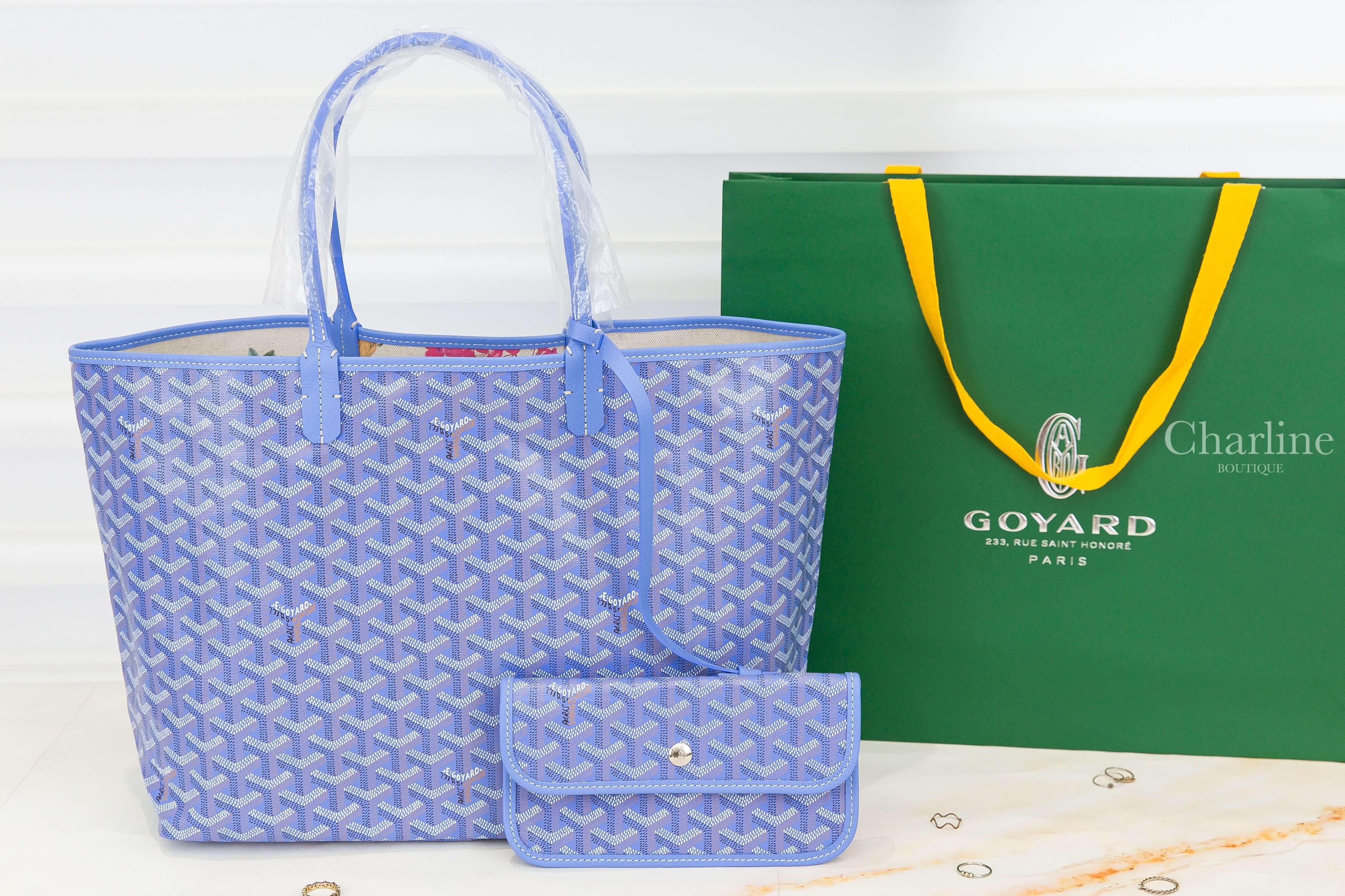 Goyard Saint Louis PM Bag 2025 限定色鳶尾紫帆布小牛皮同色提把/白底彩色花卉內裡雙面小型無拉鍊托特包