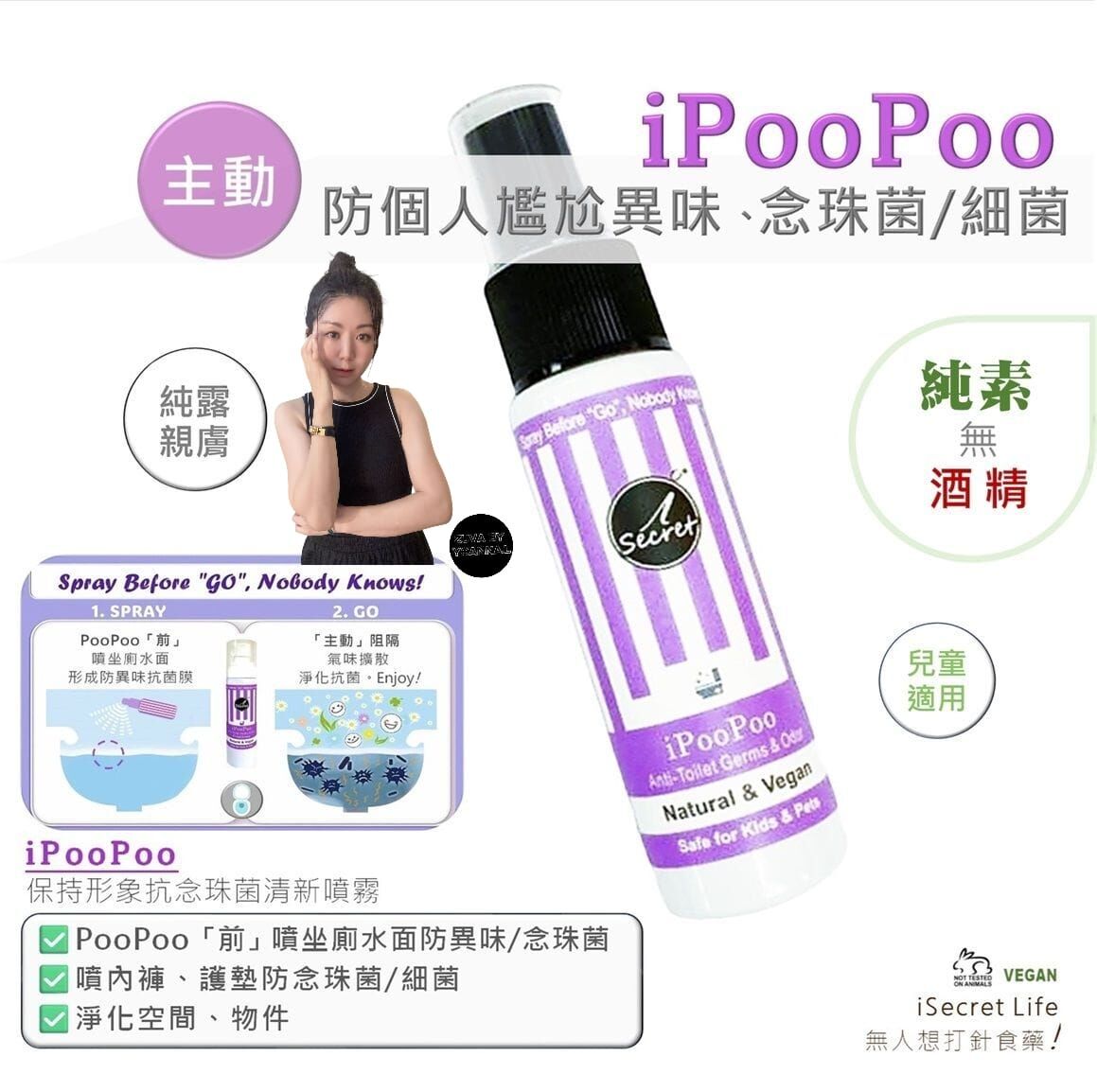 （買一送一）iSecret iPooPoo保持形象抗念珠菌清新噴霧80ml Z07