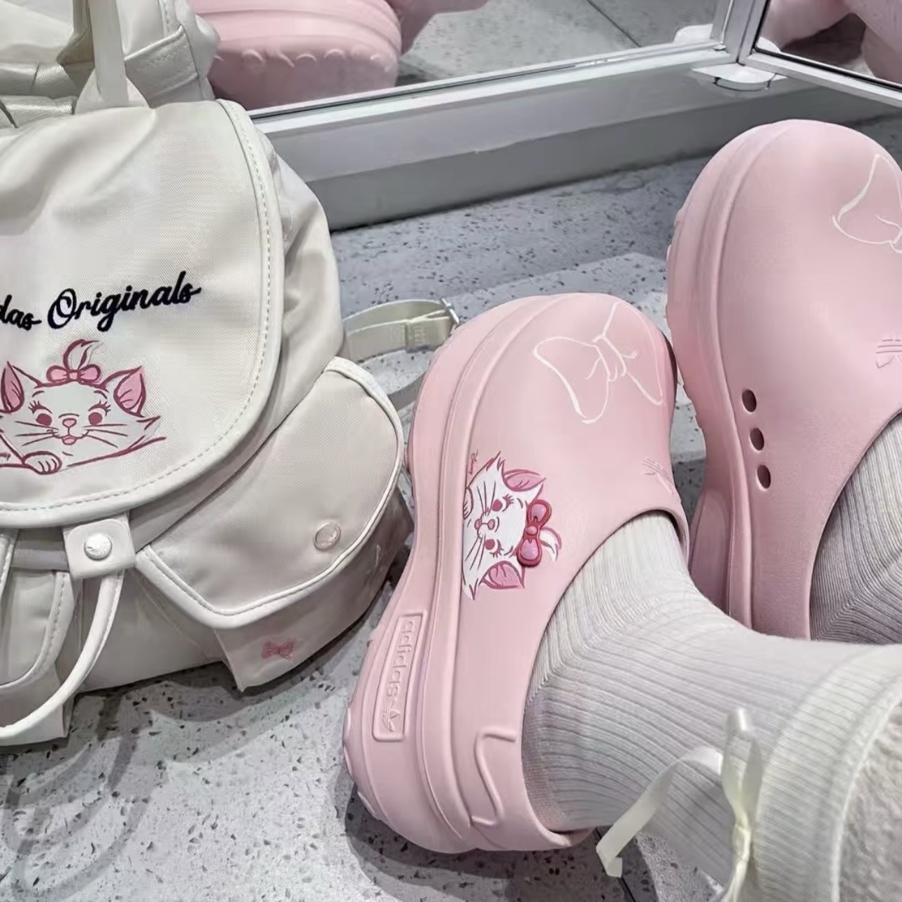 DISNEY 瑪麗貓 x ADIDAS ADIFOM STAN MULE FOCUS 粉色款 懶人鞋 拖鞋 JR7150