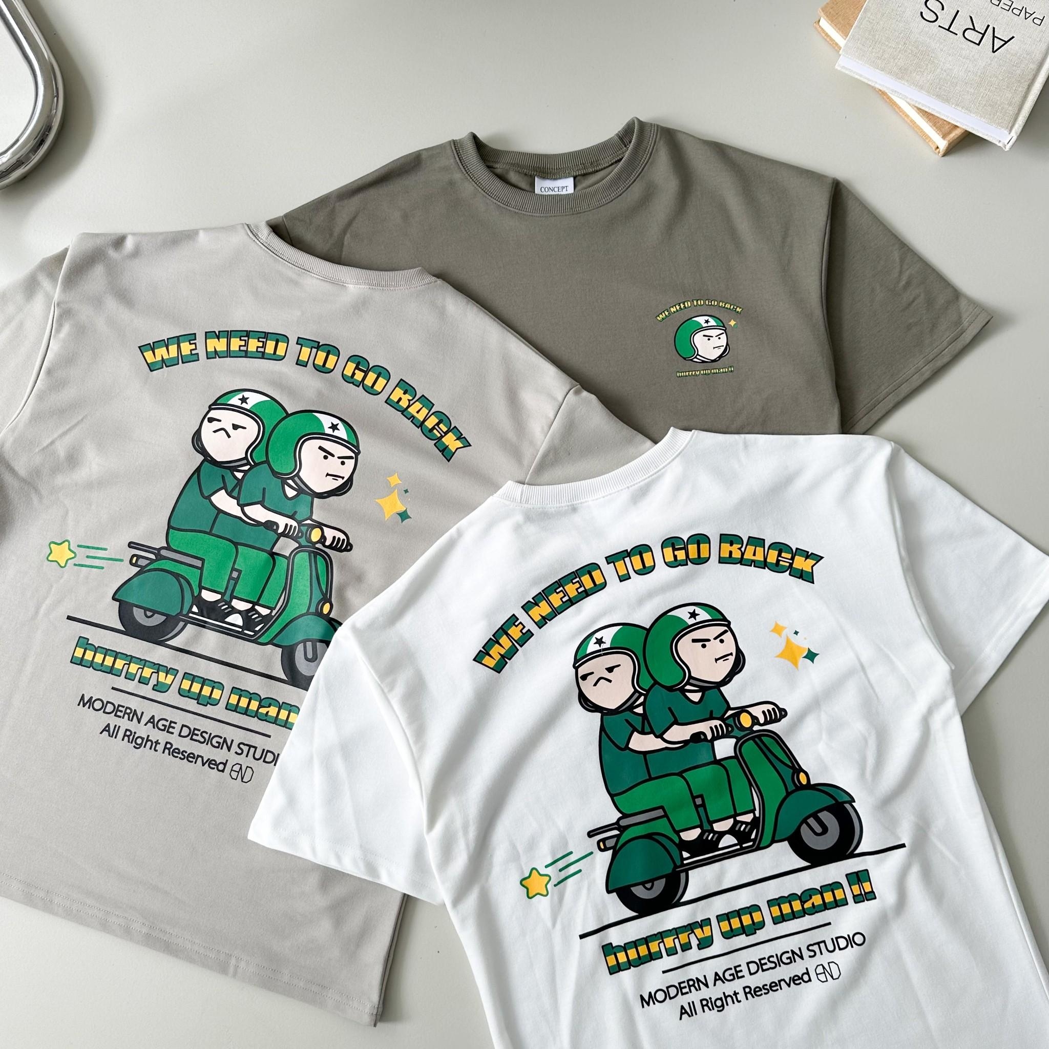 韓國短袖 WE NEED TO GO BACK 雙人機車短T 80573