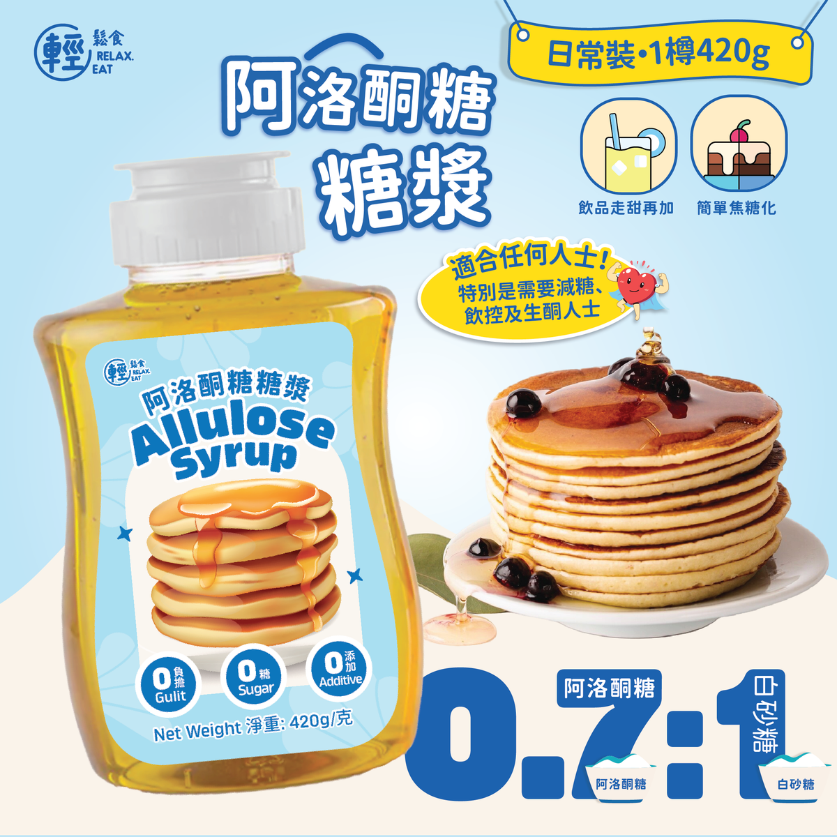 輕鬆食 - 【藍樽】無糖阿洛酮糖糖漿 420g  ⭕食用期:2027年3月⭕
