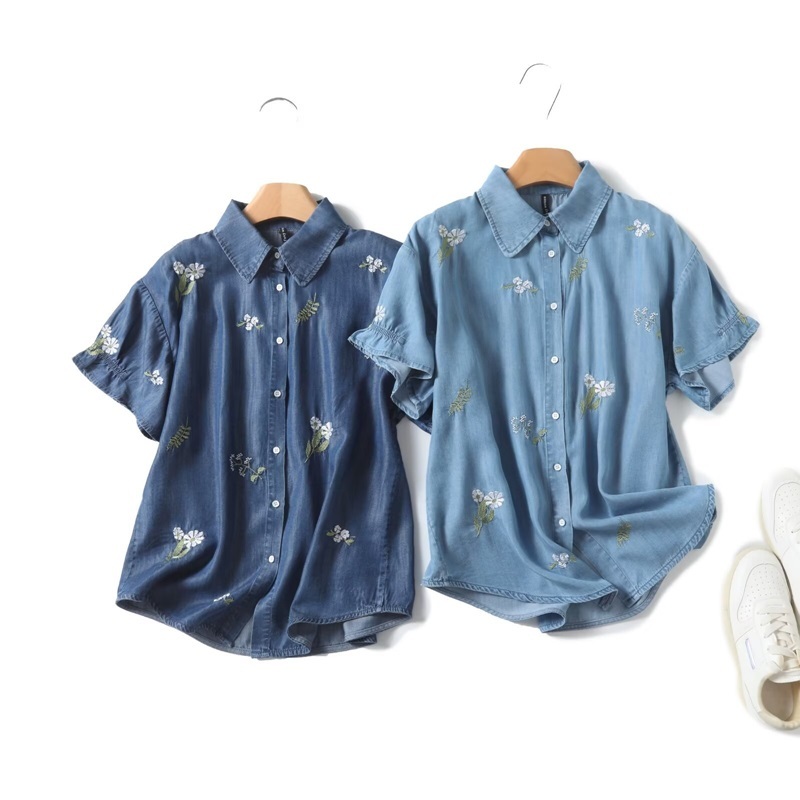 繡花天絲牛仔上衣 兩色