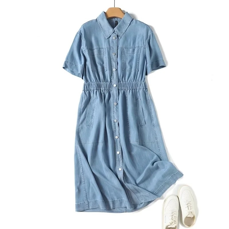 翻領排釦牛仔洋裝 兩色