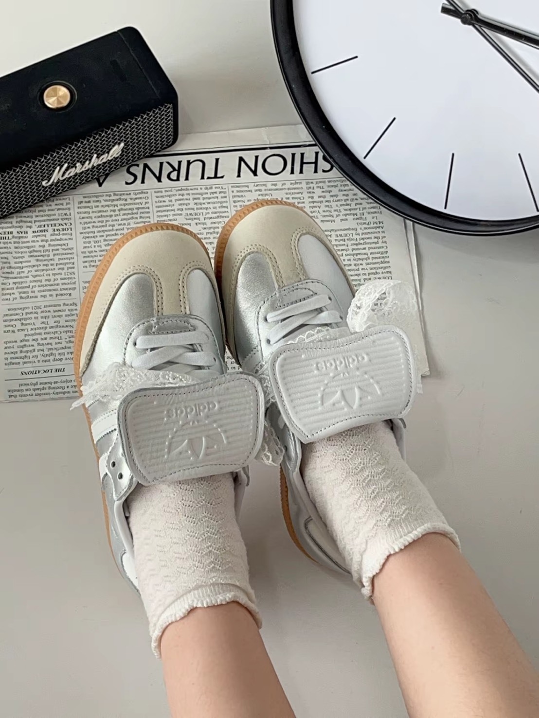 <特殊定制鞋> ADIDAS SAMBA LT 蕾絲 科技銀