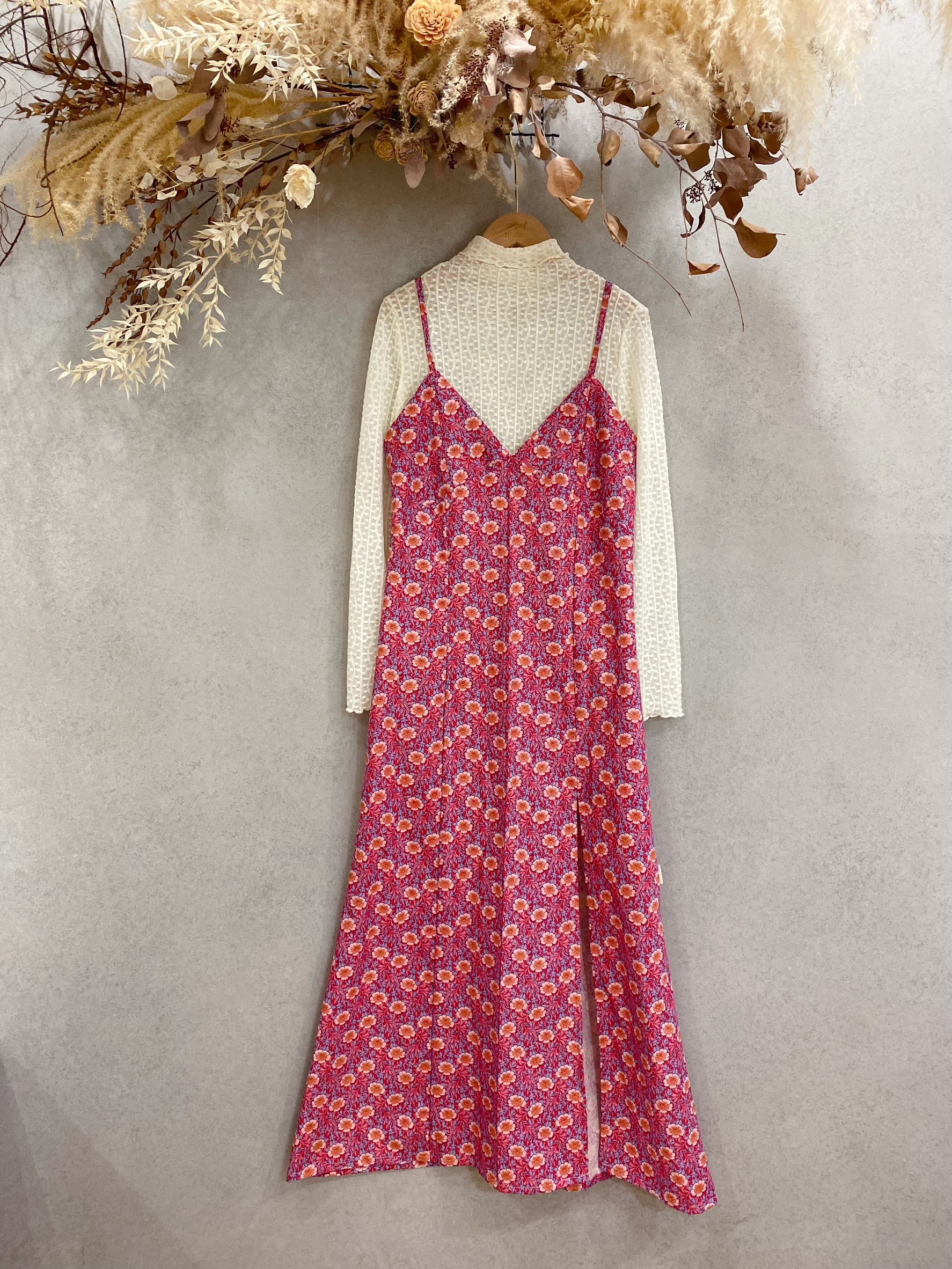 tilda桃紅花卉 媽咪典雅長洋裝(M)