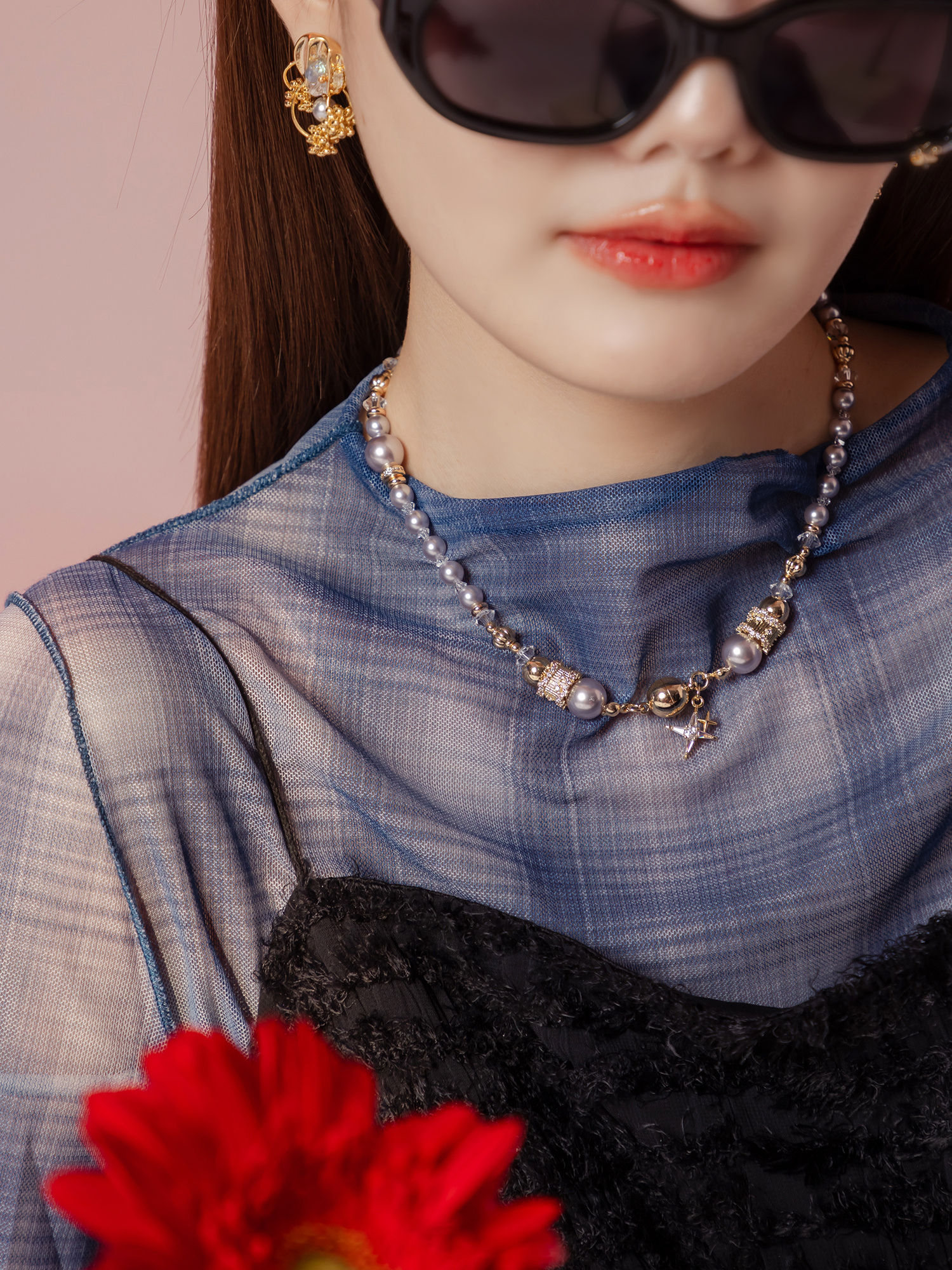 迷因佩斯。MUCHAT手作14KGP珍珠星芒鋯石項鍊