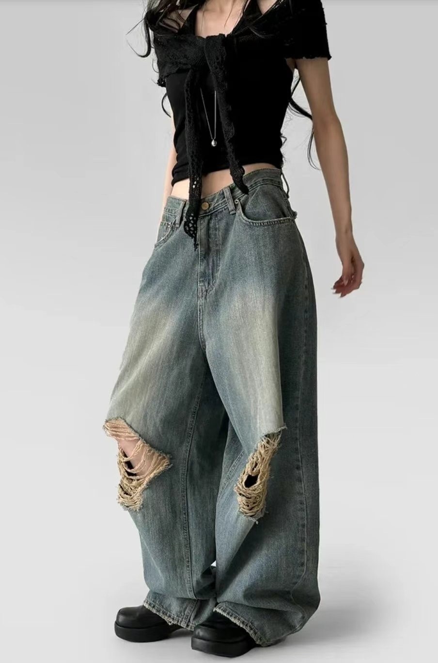 型格洗水寬鬆爛牛