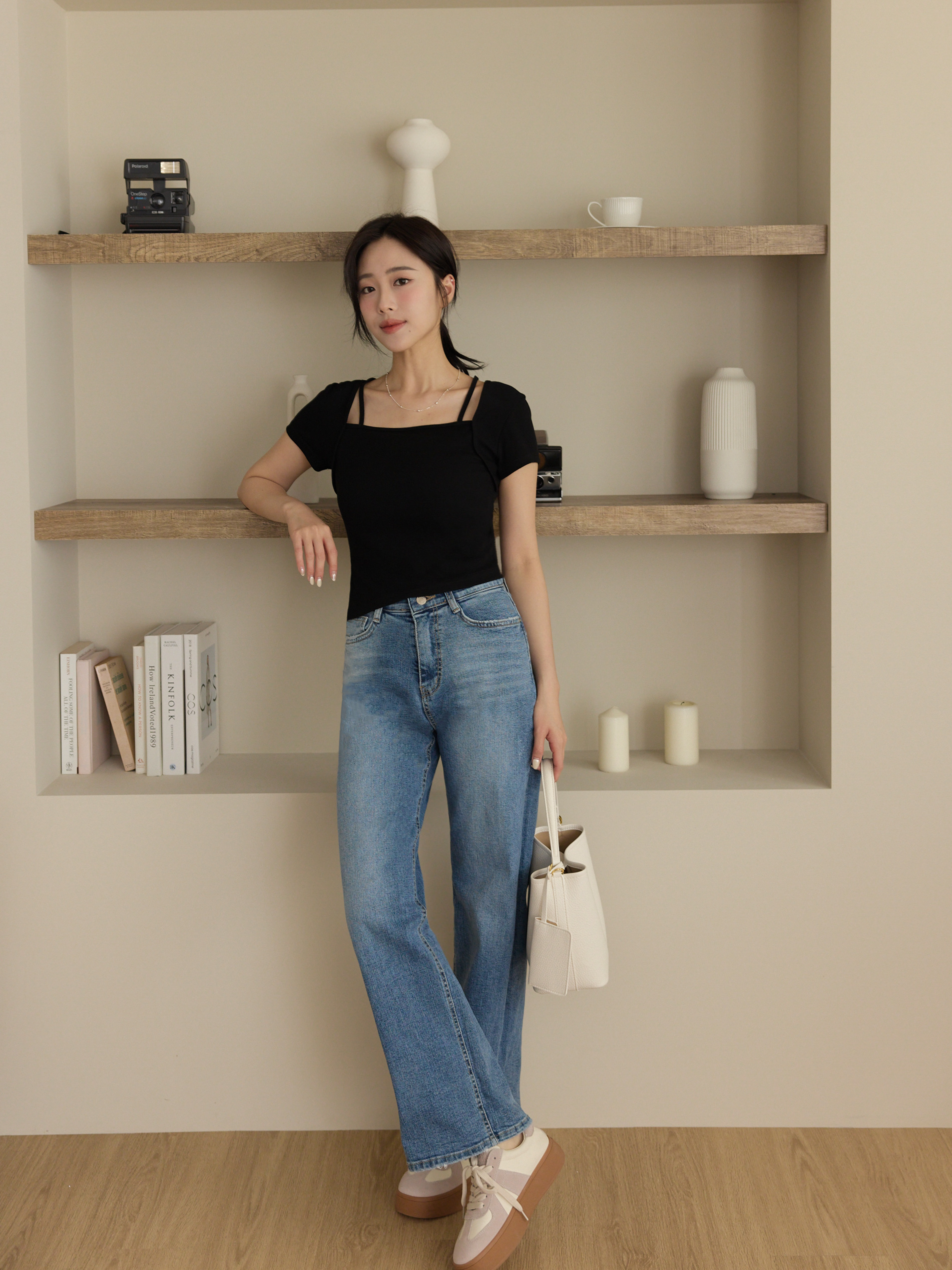 極顯瘦彈性側開衩牛仔褲