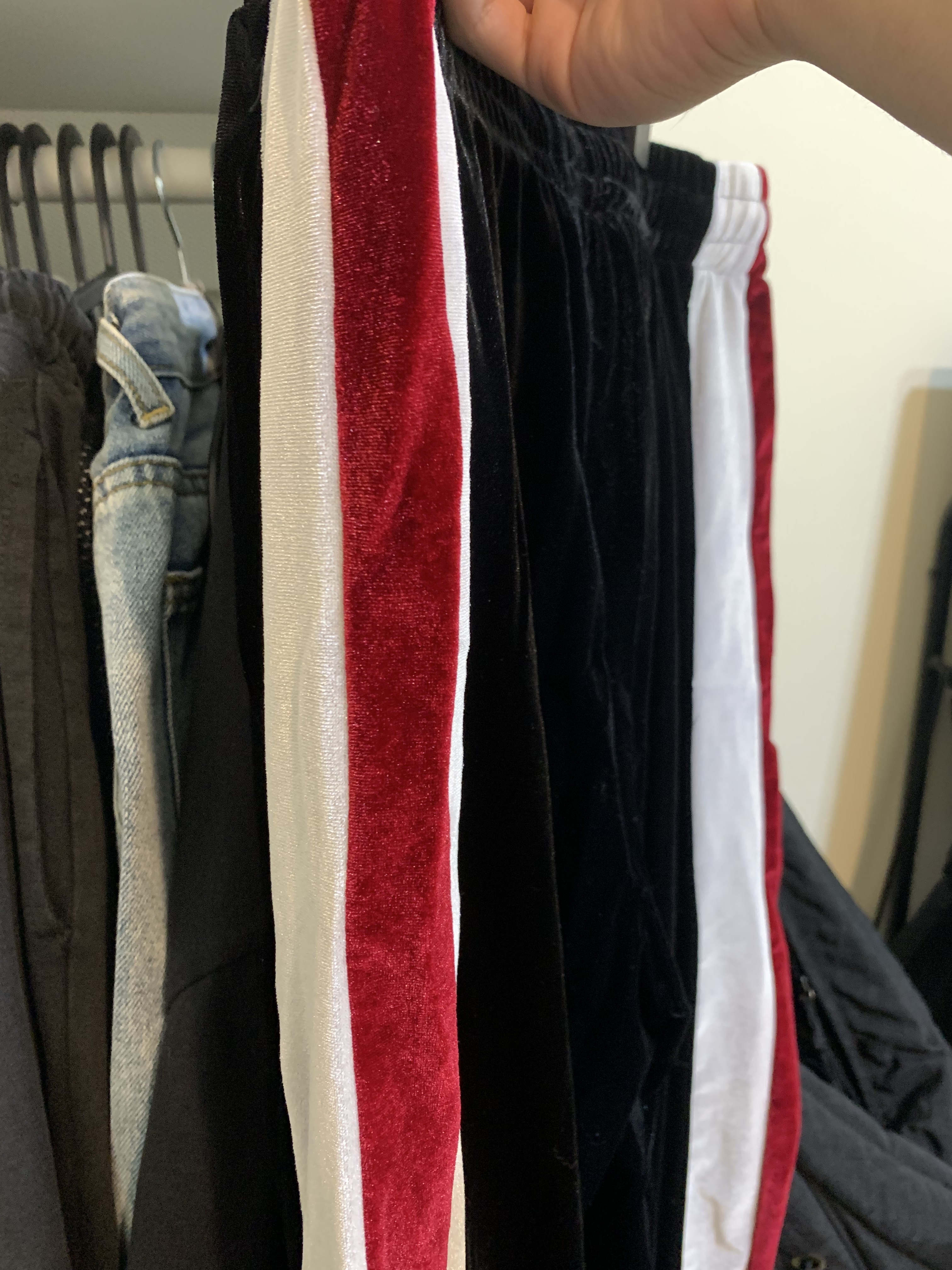 拼色 亮面 絲絨感 長褲