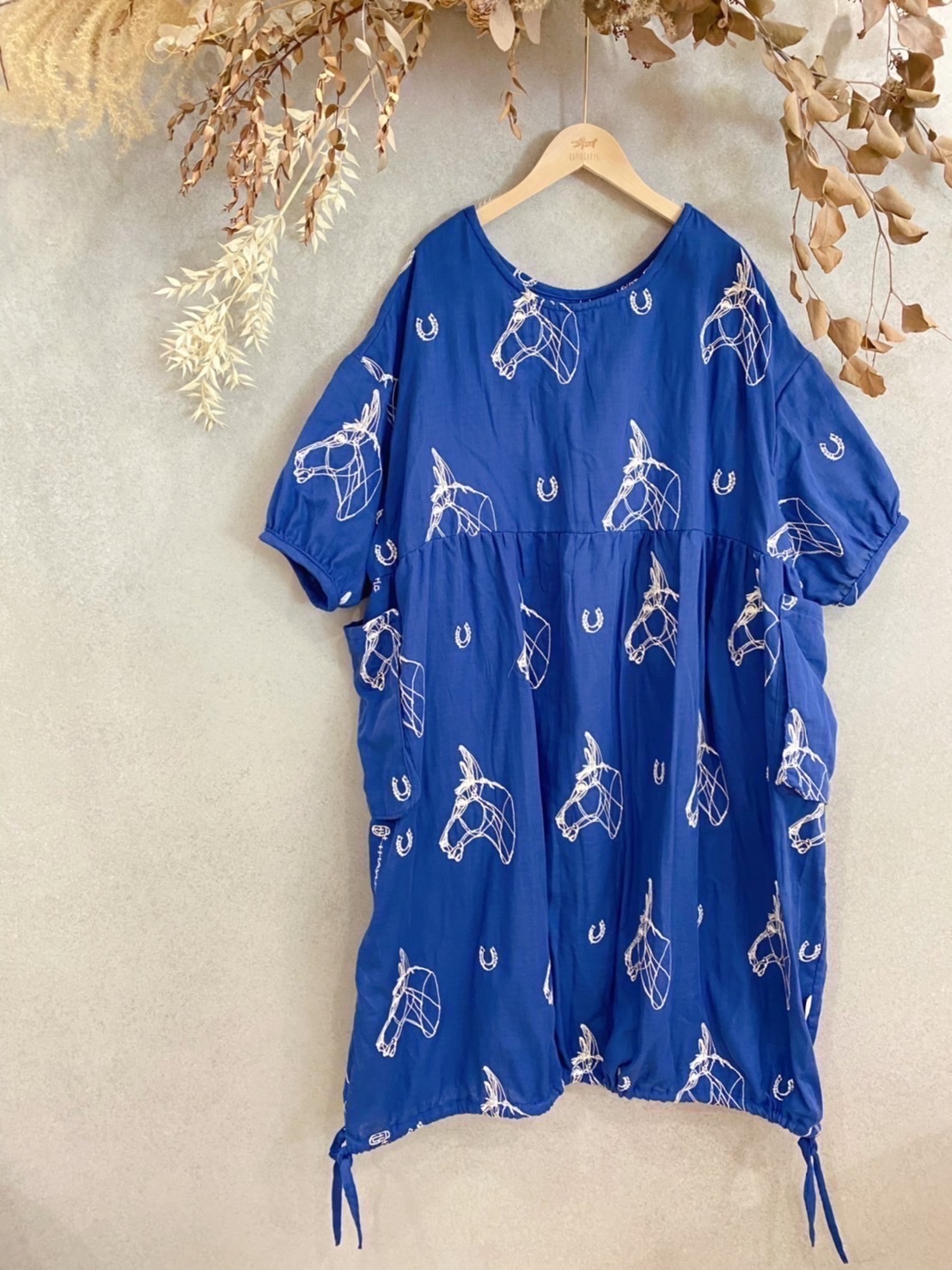 深藍刺繡馬 媽咪森林氣球洋裝