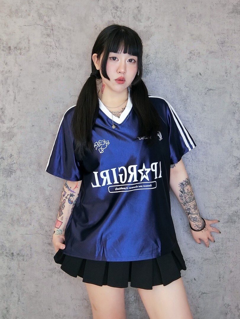 嘻哈風格緞面邊條球衣風格上衣