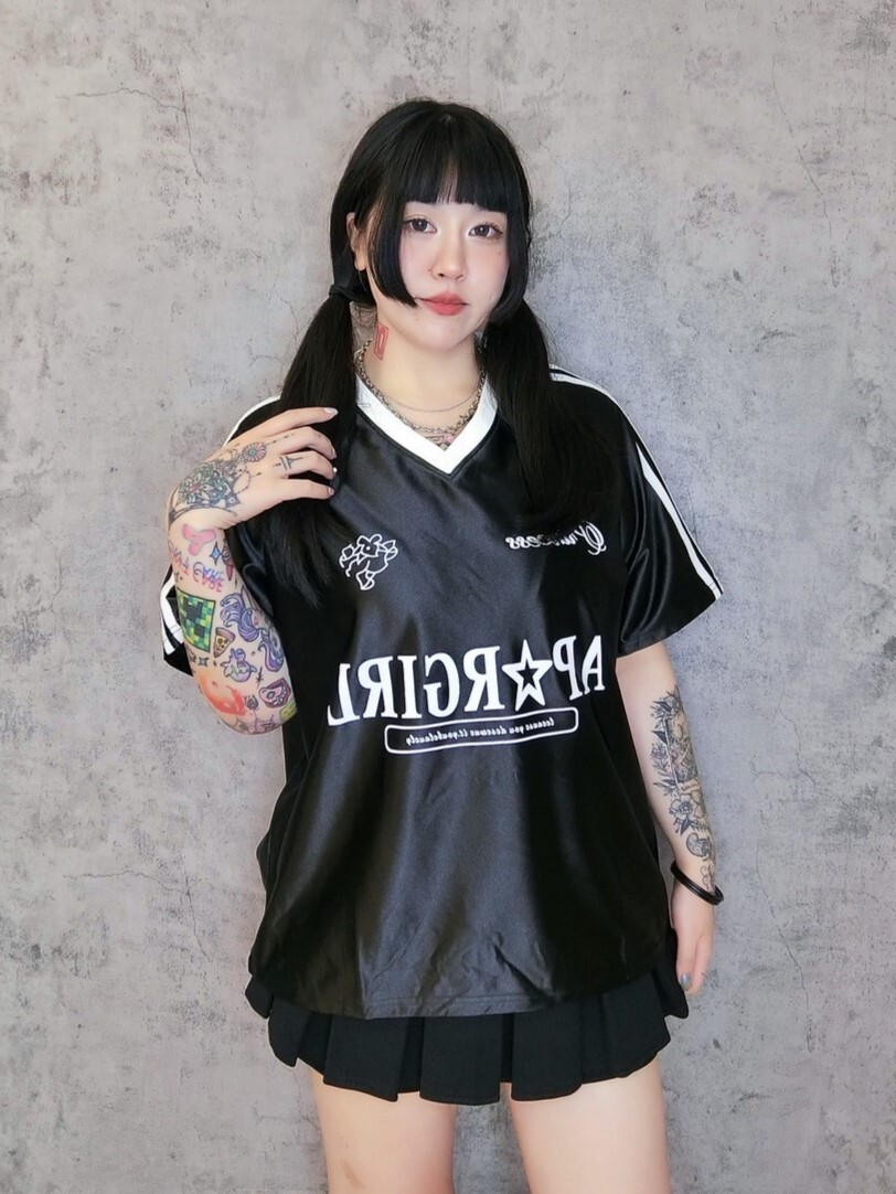 嘻哈風格緞面邊條球衣風格上衣
