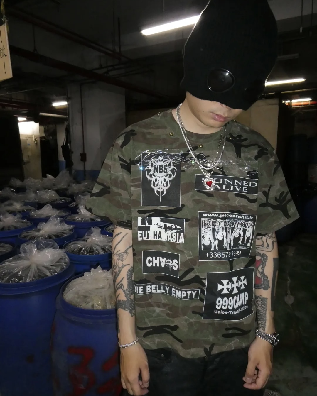 PANACEA X PIECE OF SHIT 迷彩聯名水鑽短袖