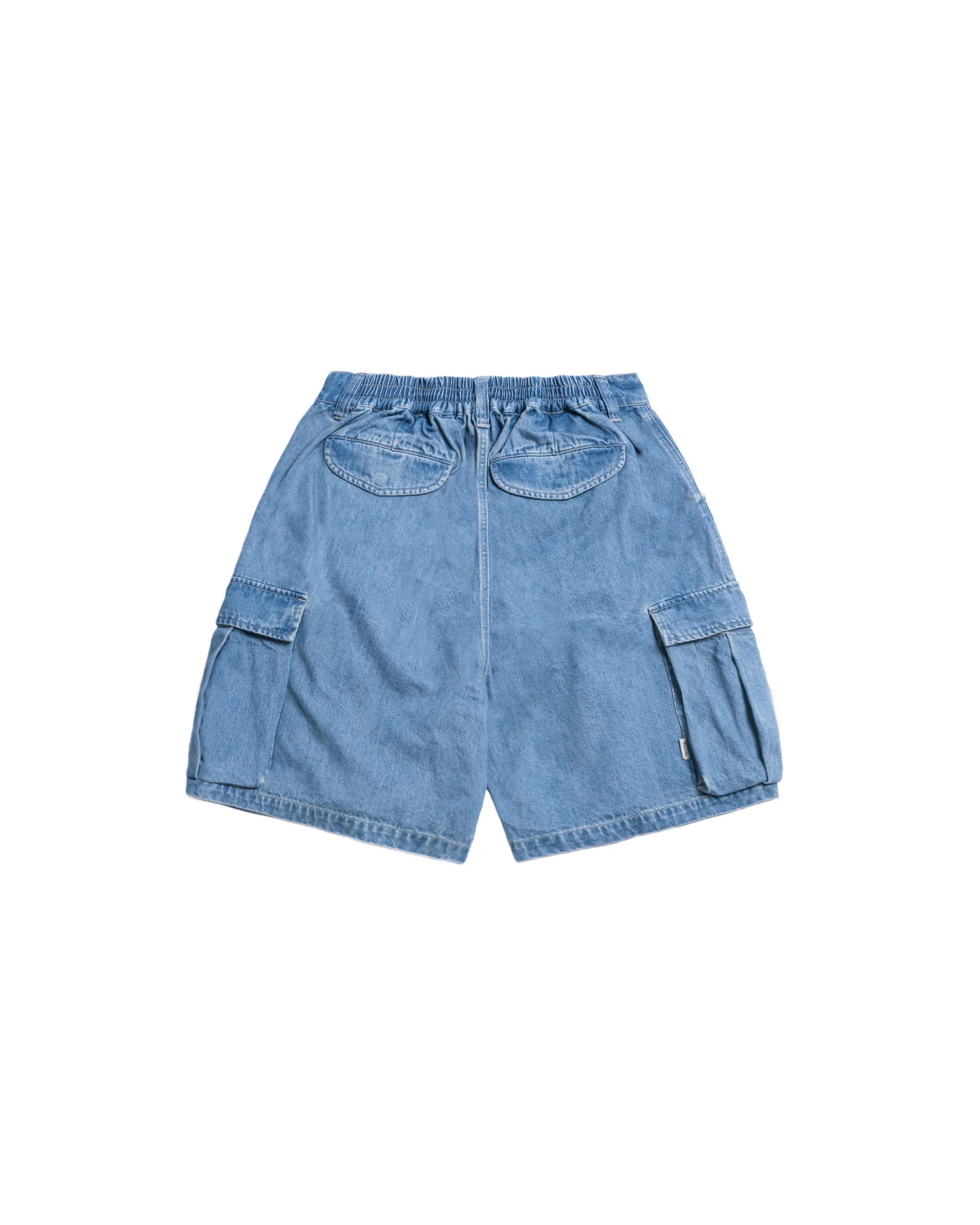 PERSEVERE WASHED DOUBLE-PLEATED CARGO SHORTS - WASHED DENIM BLUE