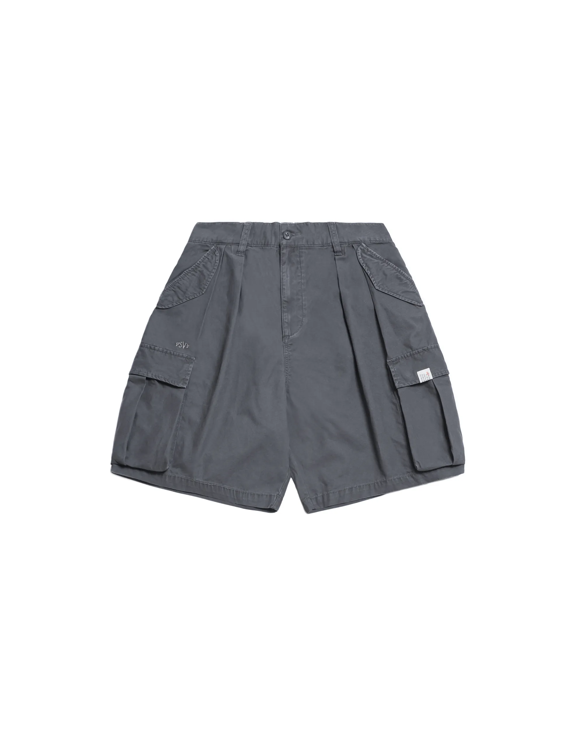 PERSEVERE WASHED DOUBLE-PLEATED CARGO SHORTS - DARK GREY