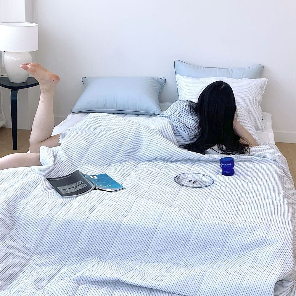 KQ4302 極致冰感直條涼感被 (韓國產涼感紗) *春夏薄款被*