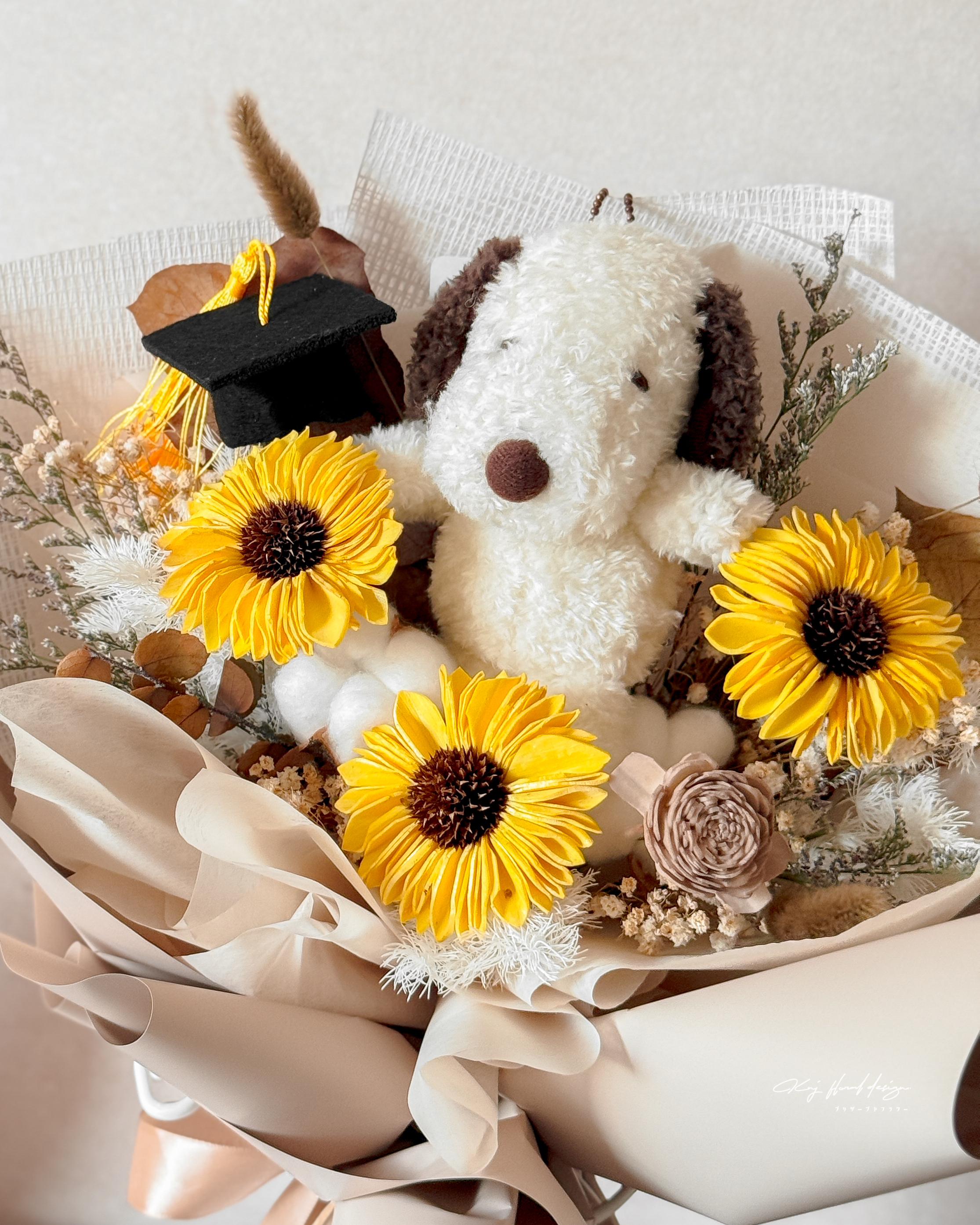 史努比畢業乾燥花束・奶茶色