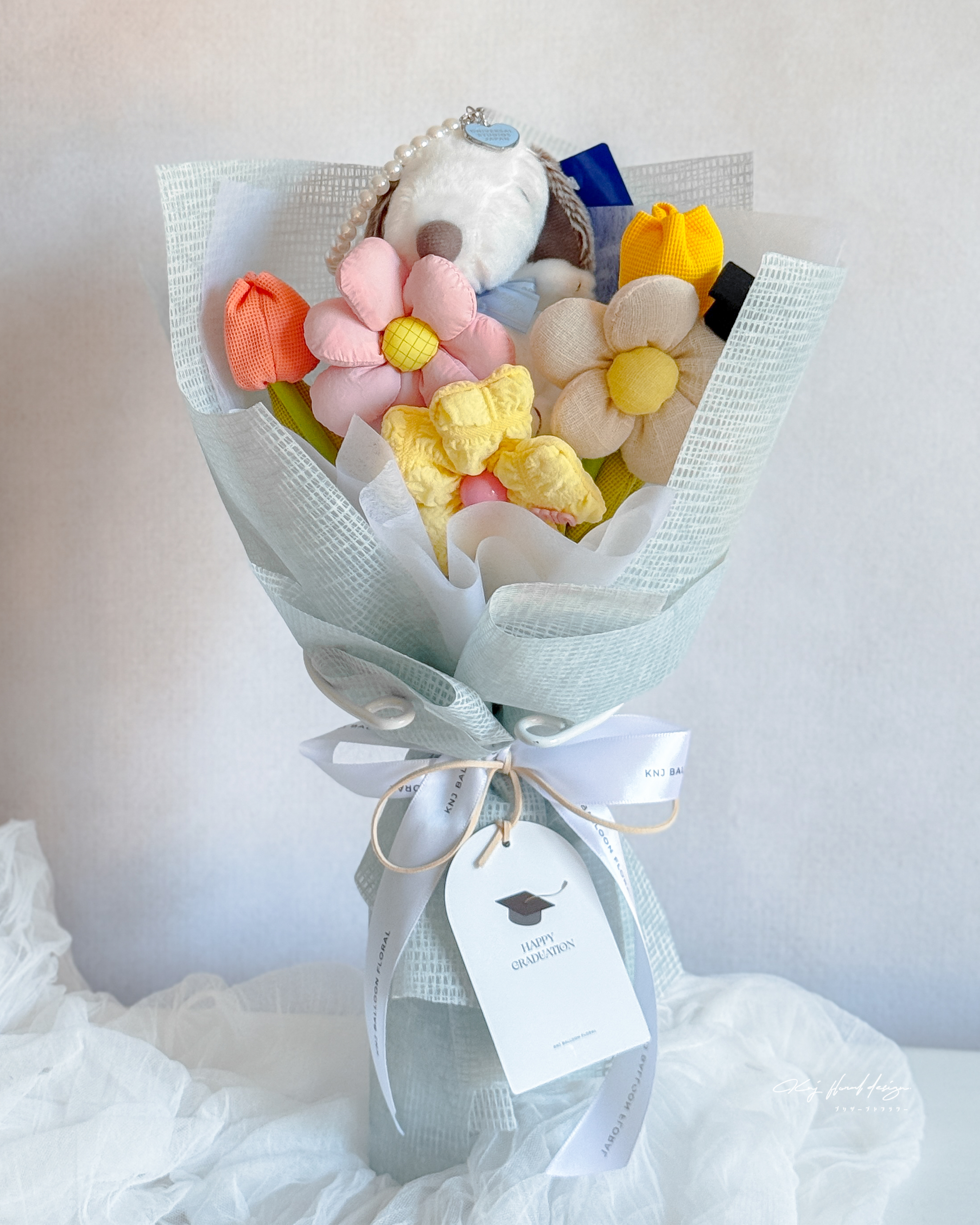 史努比畢業布藝花束・寶寶藍