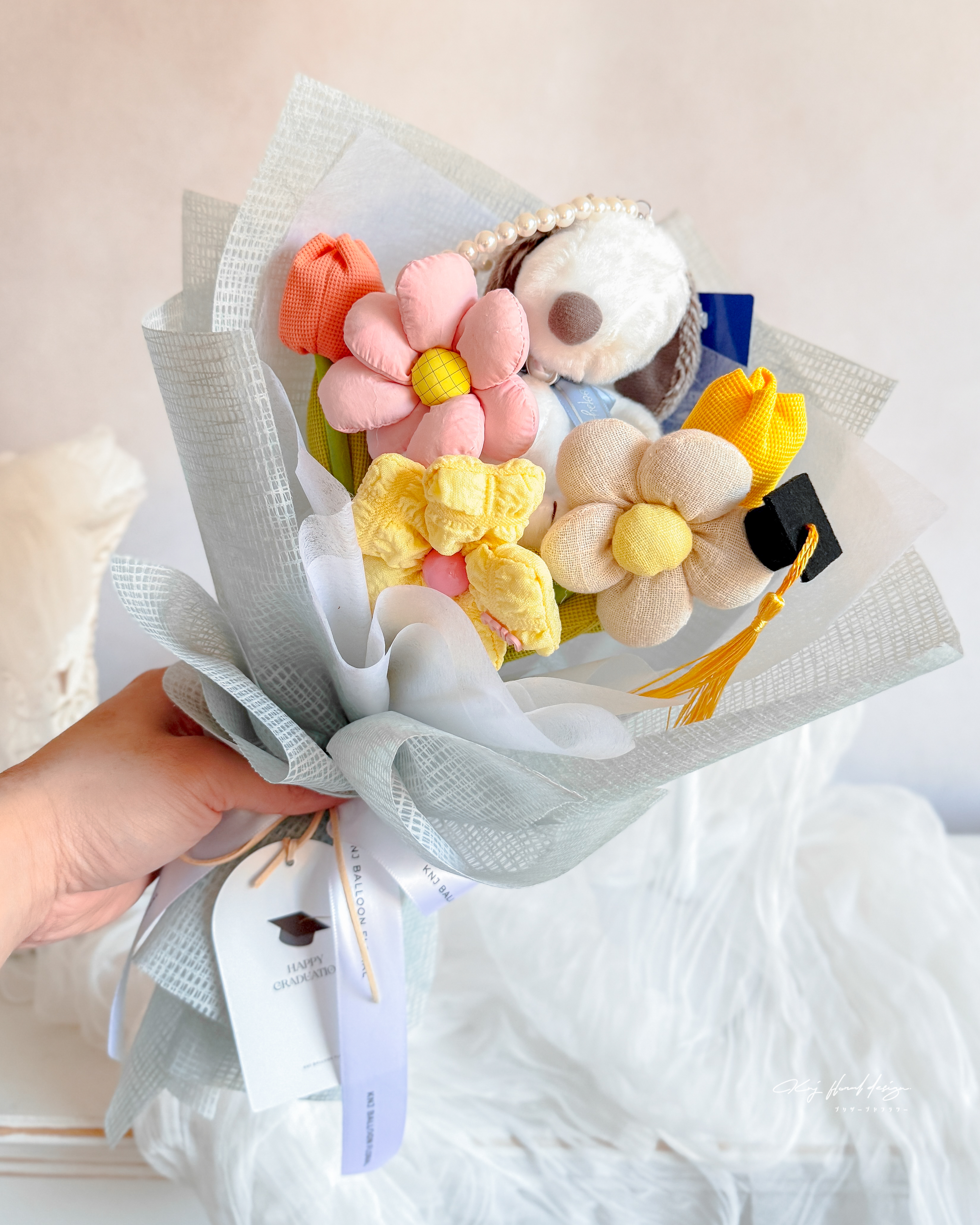 史努比畢業布藝花束・寶寶藍