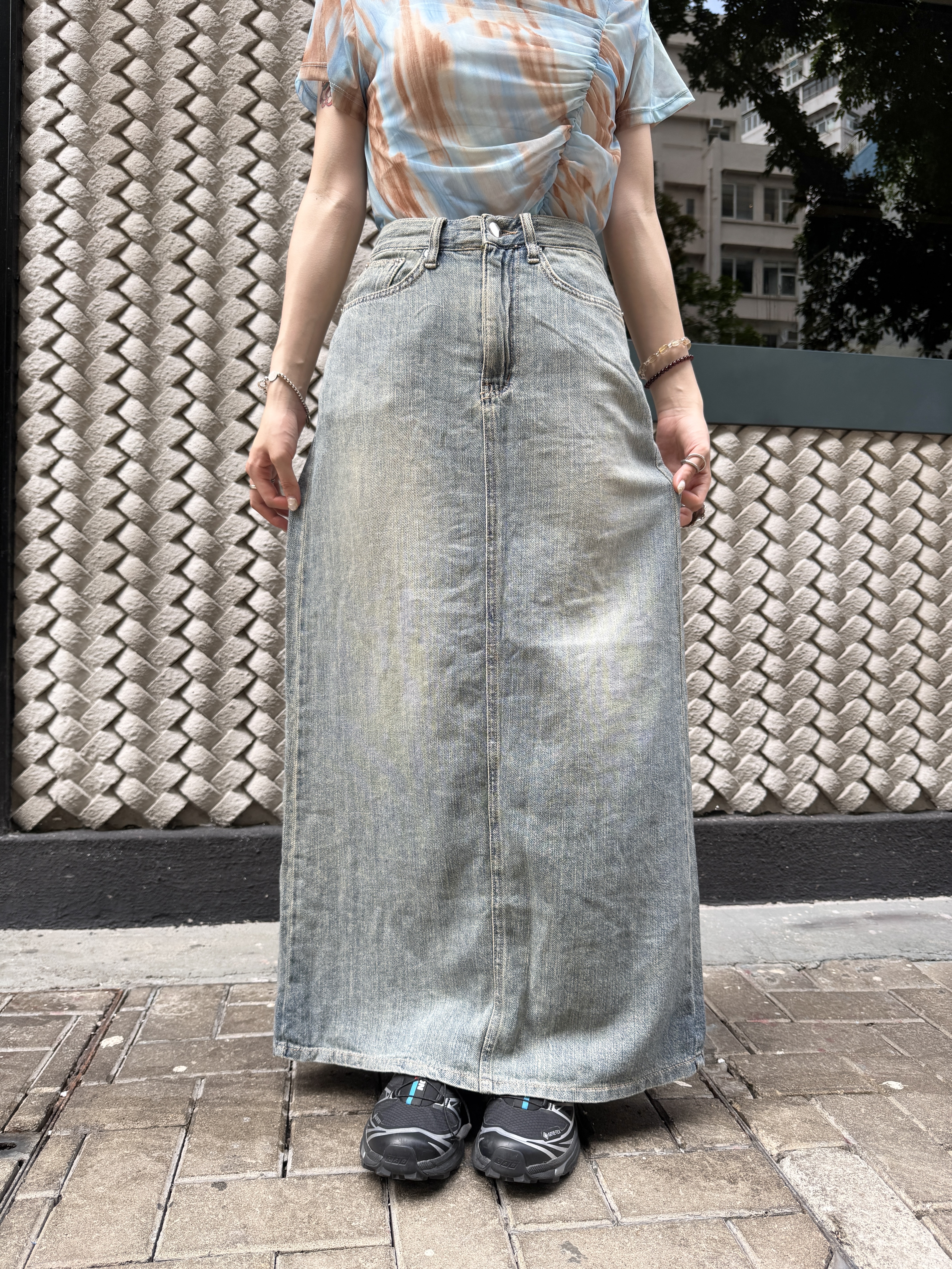 [兩色入] 通氣軟料直筒牛仔SK(navy)