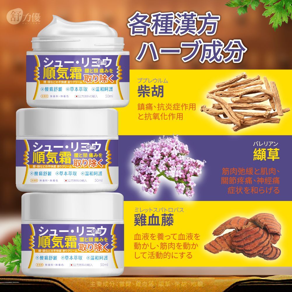 台灣舒力優腰頸痠痛順氣霜