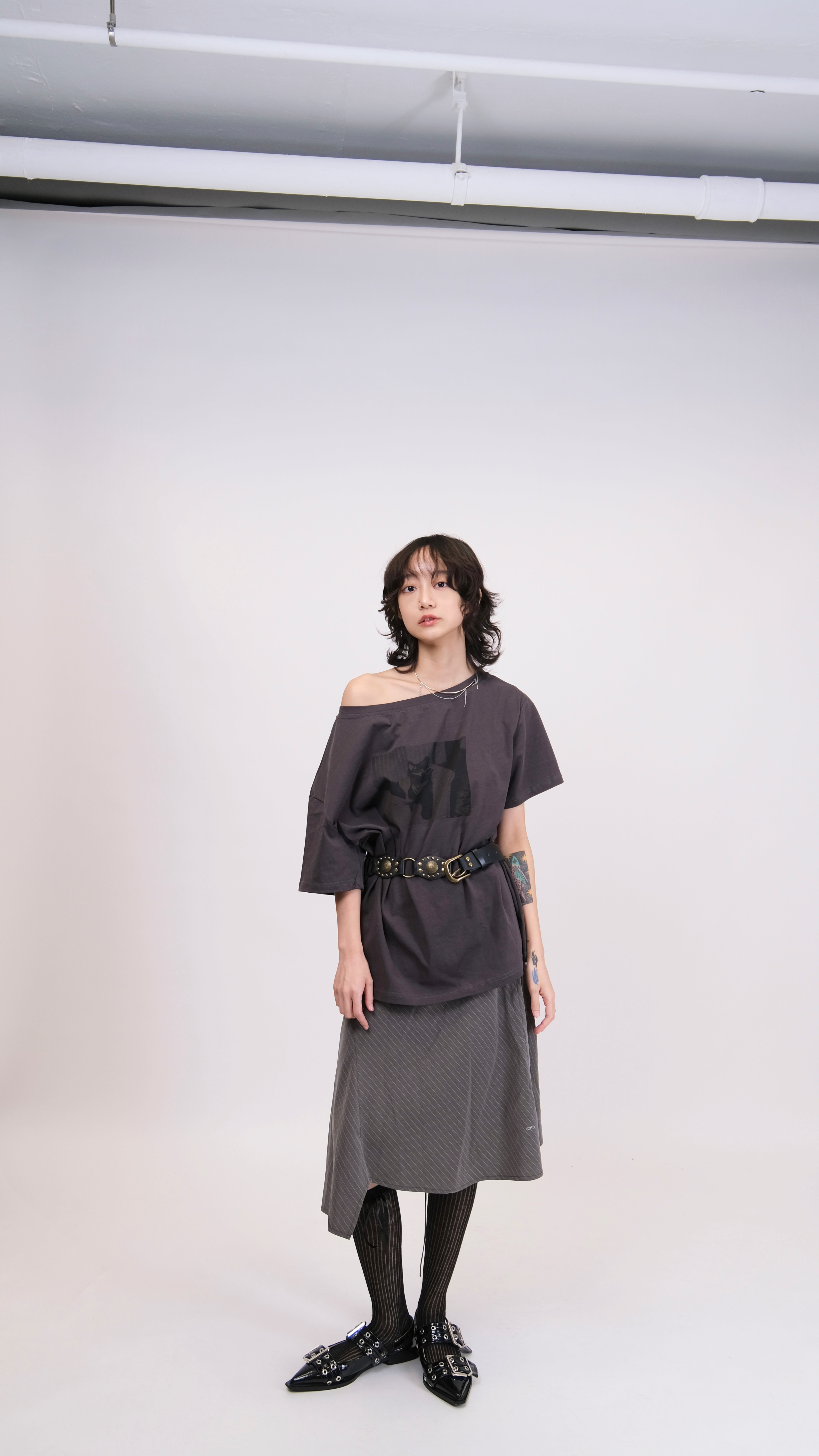 不規則的的間條中西裙