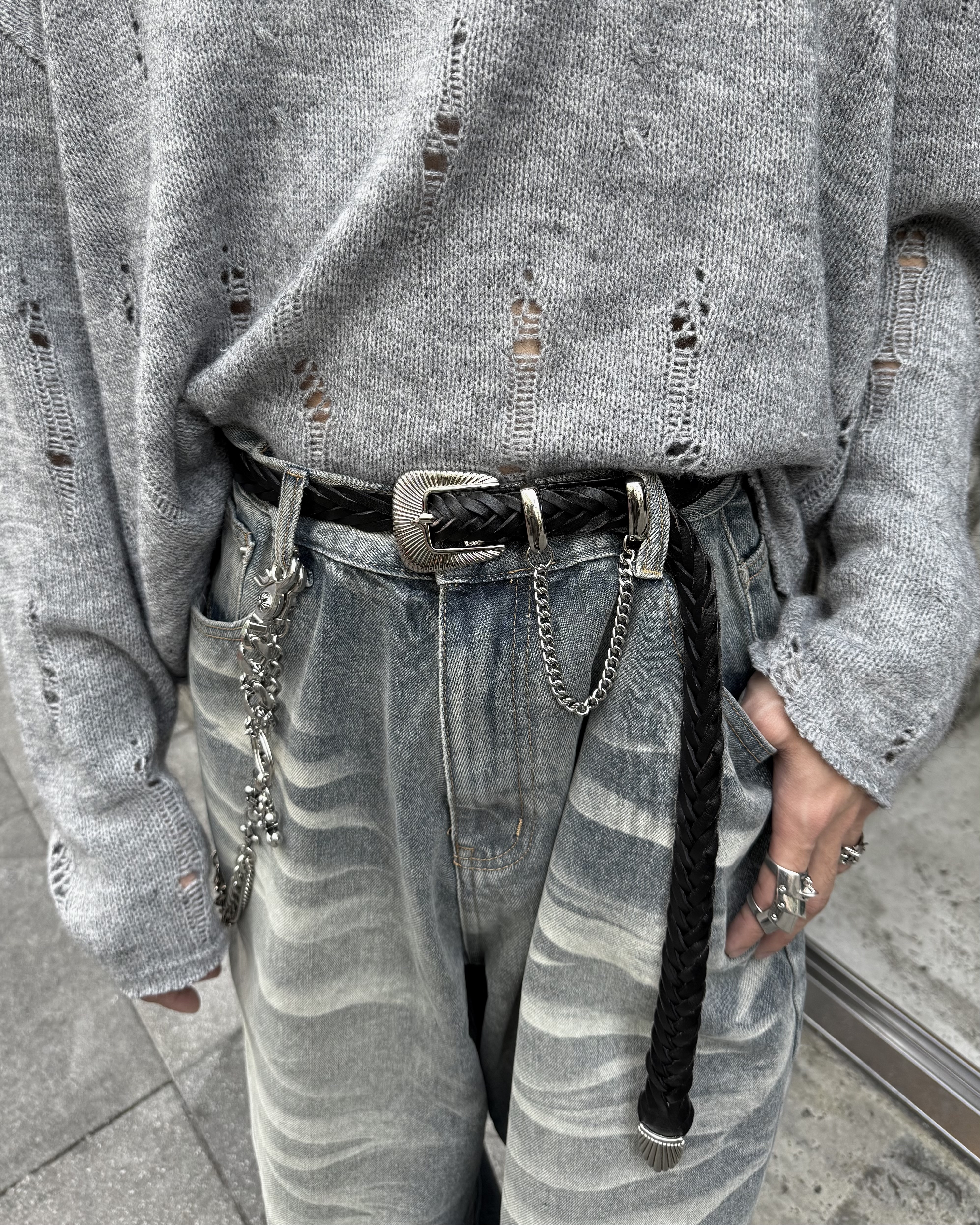 𝐇·𝐓·𝐒 韓國 貝殼頭 金屬亮面 串練設計 針織 編織 真皮 腰帶 皮帶