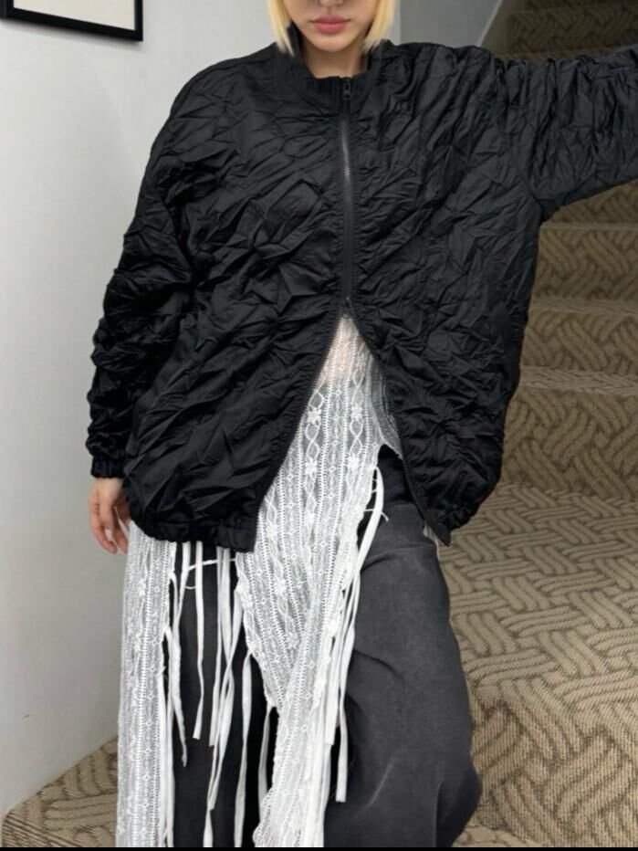 淨色皺布拉鍊外套 Seeot-032JK