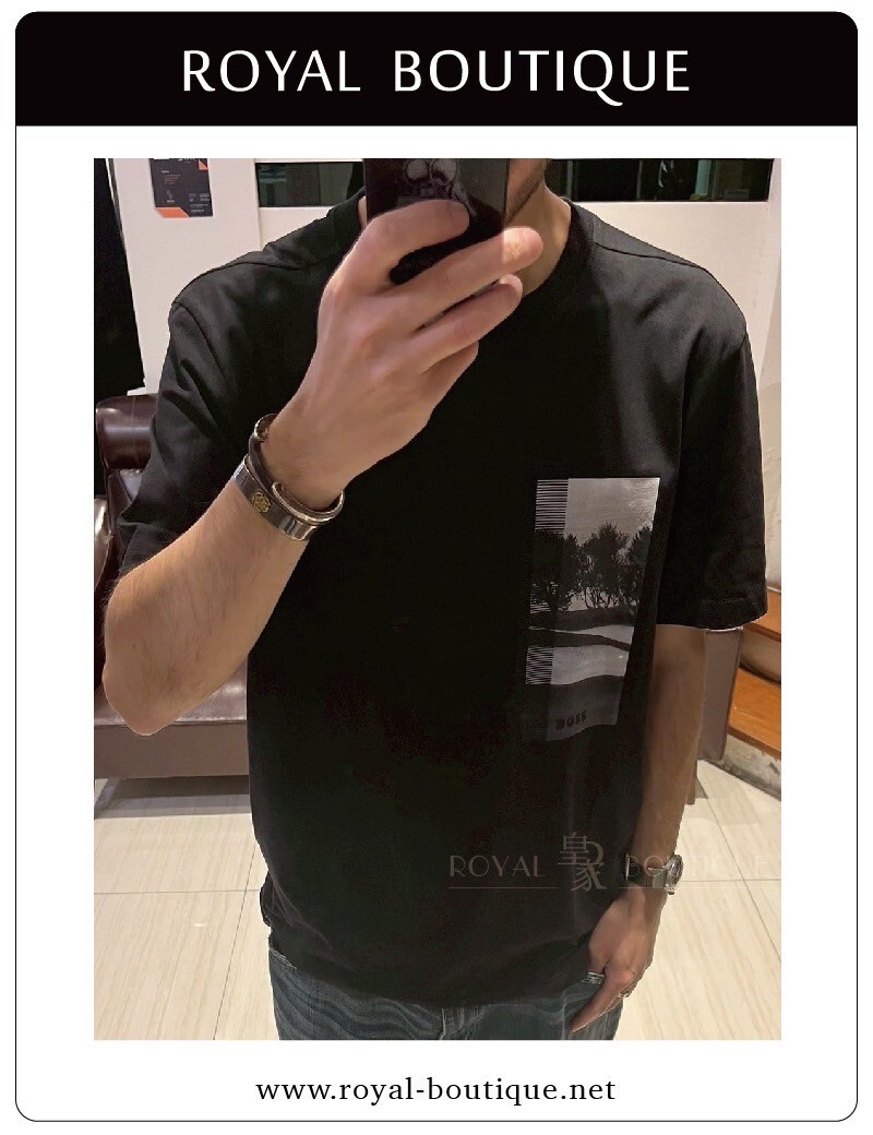 BOSS 左胸長條相片印花短T