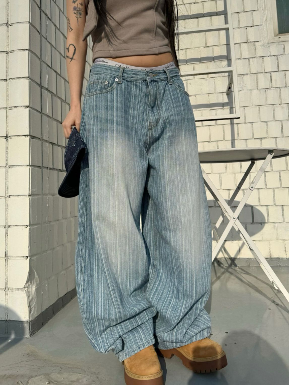 洗水直紋鬆身牛仔褲 Seeot-033P